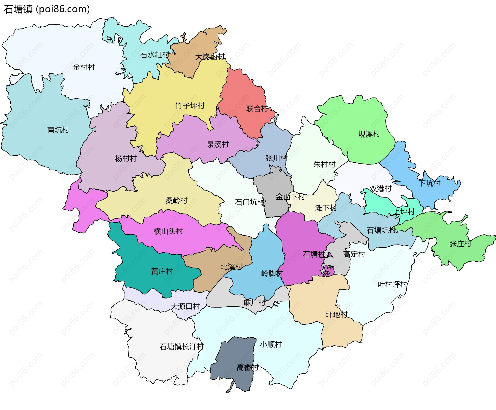 石塘镇边界地图(五级行政区划)