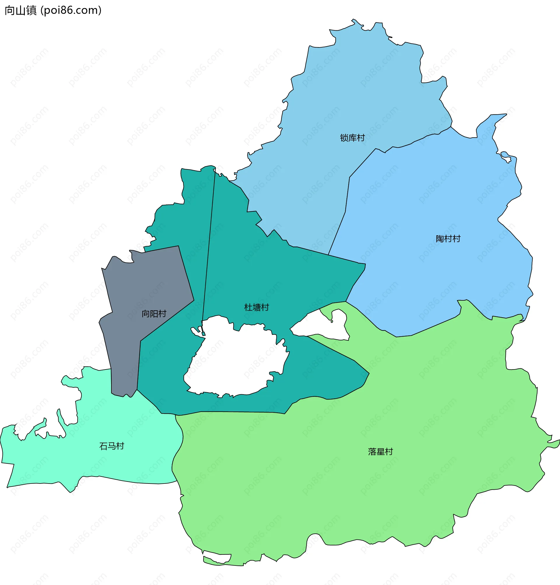向山镇边界地图(五级行政区划)