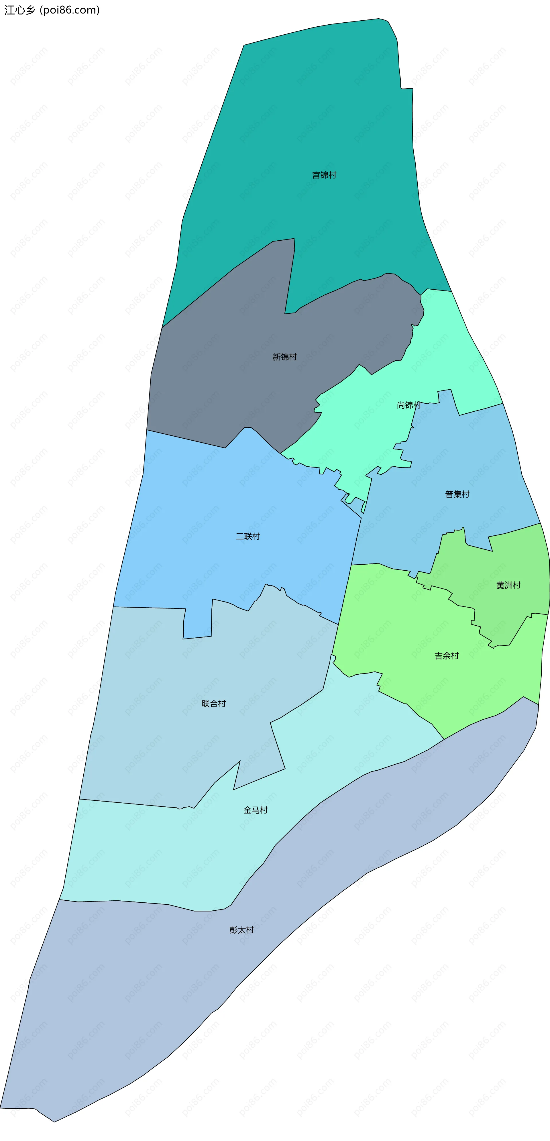 江心乡边界地图(五级行政区划)