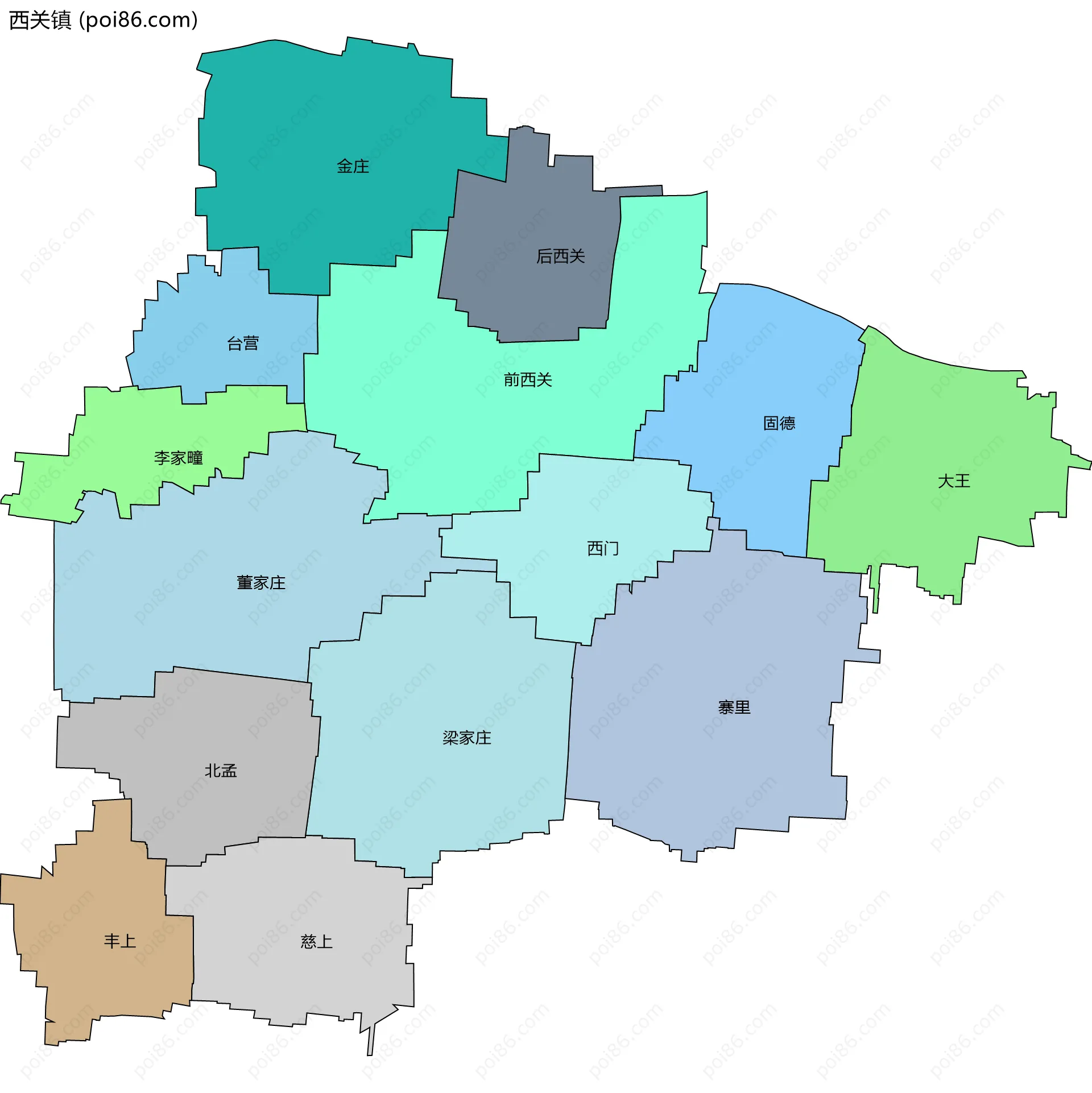 西关镇边界地图(五级行政区划)