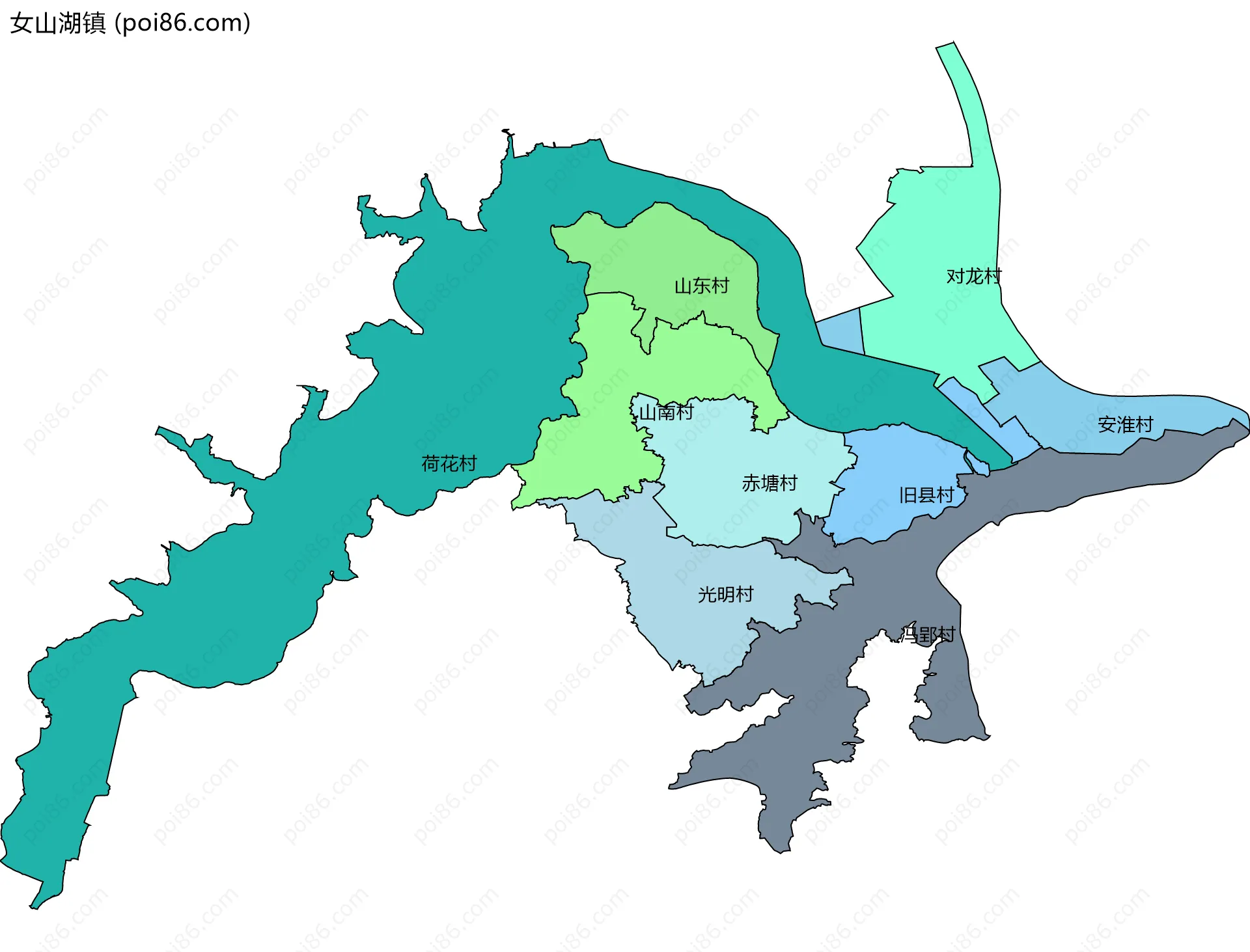 女山湖镇边界地图(五级行政区划)