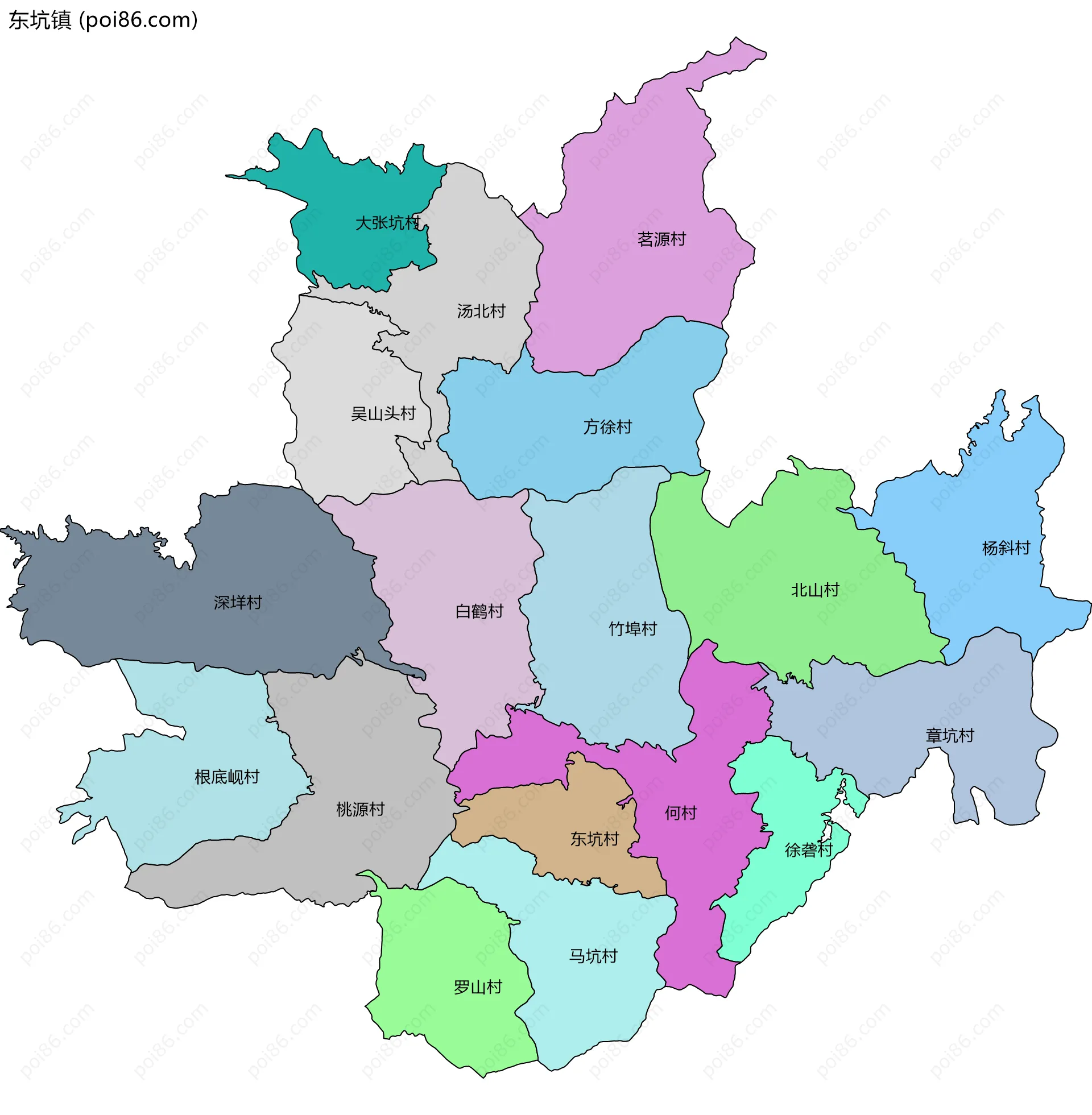 东坑镇边界地图(五级行政区划)