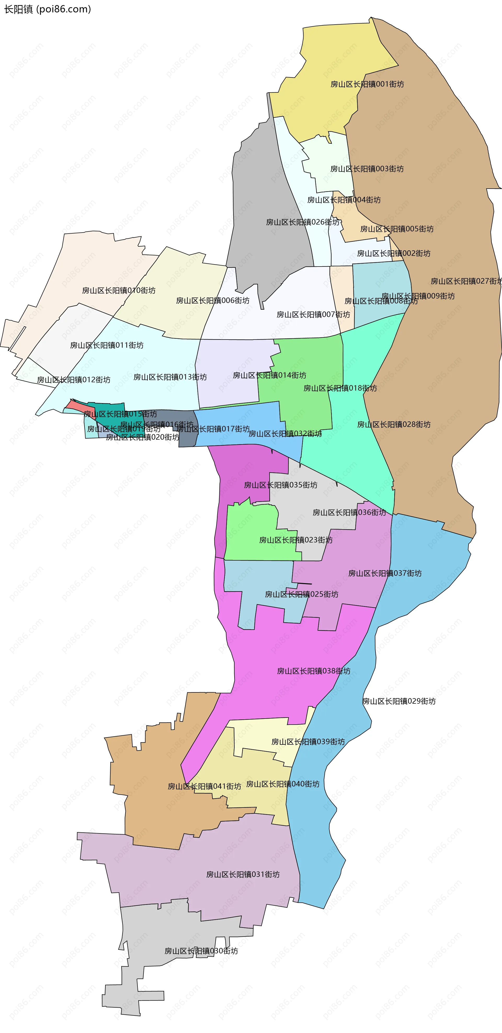 长阳镇边界地图(五级行政区划)