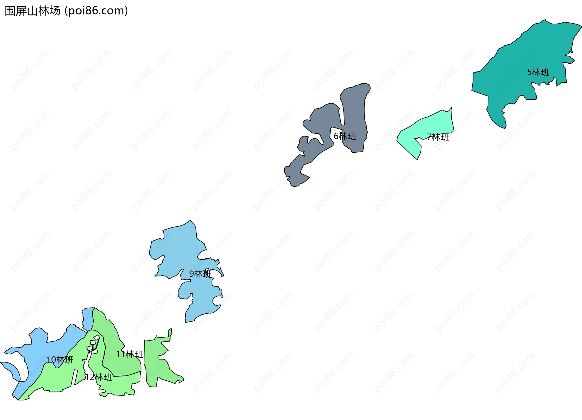 围屏山林场边界地图(五级行政区划)