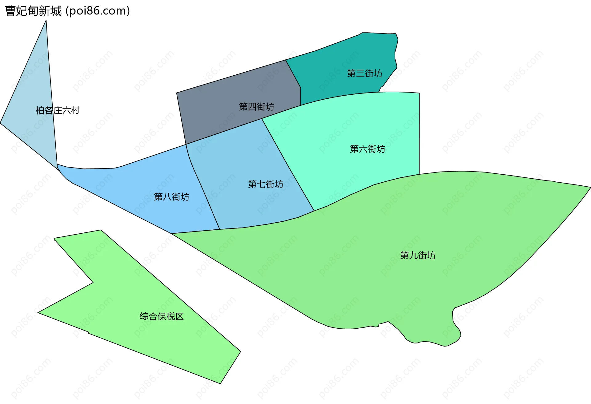 曹妃甸新城边界地图(五级行政区划)