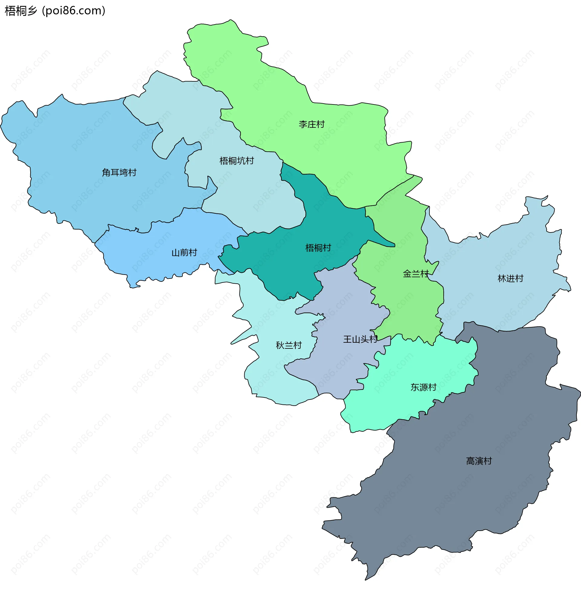 梧桐乡边界地图(五级行政区划)