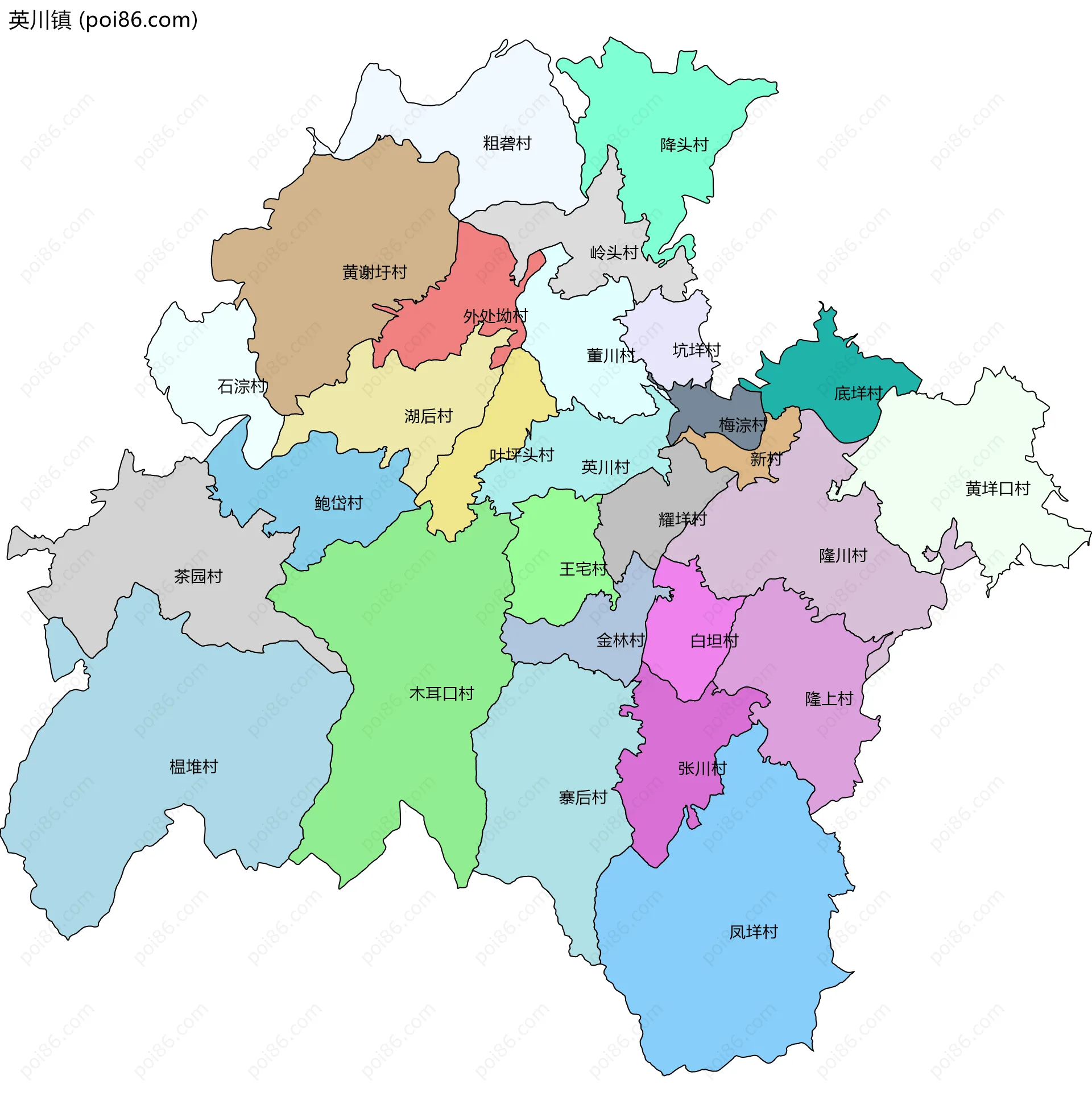 英川镇边界地图(五级行政区划)