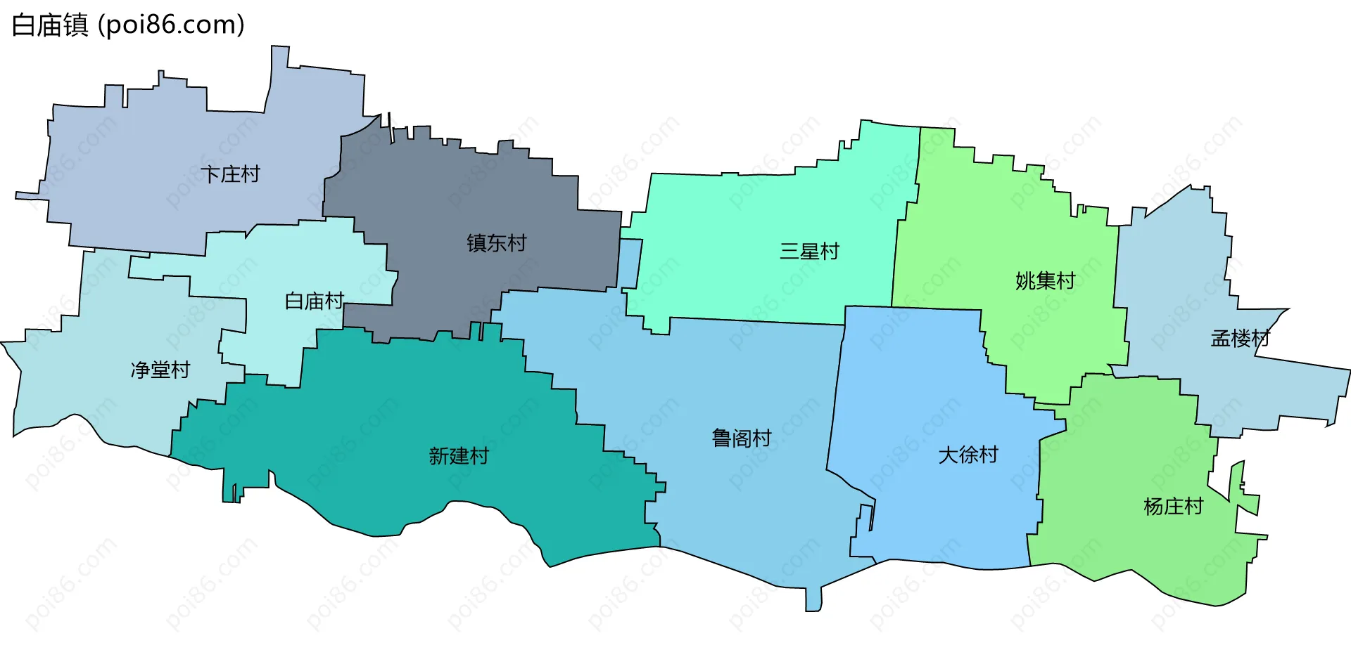 白庙镇边界地图(五级行政区划)