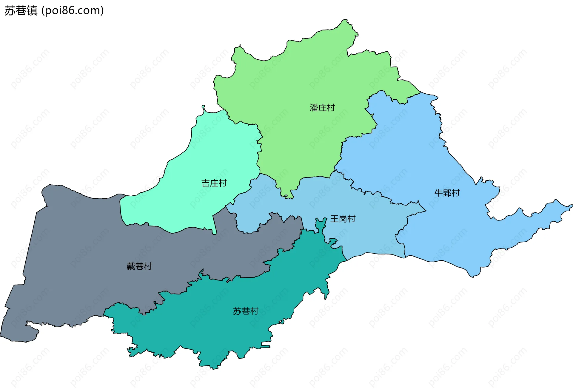 苏巷镇边界地图(五级行政区划)