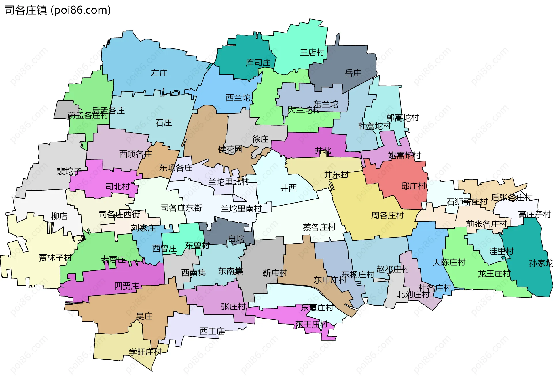 司各庄镇边界地图(五级行政区划)
