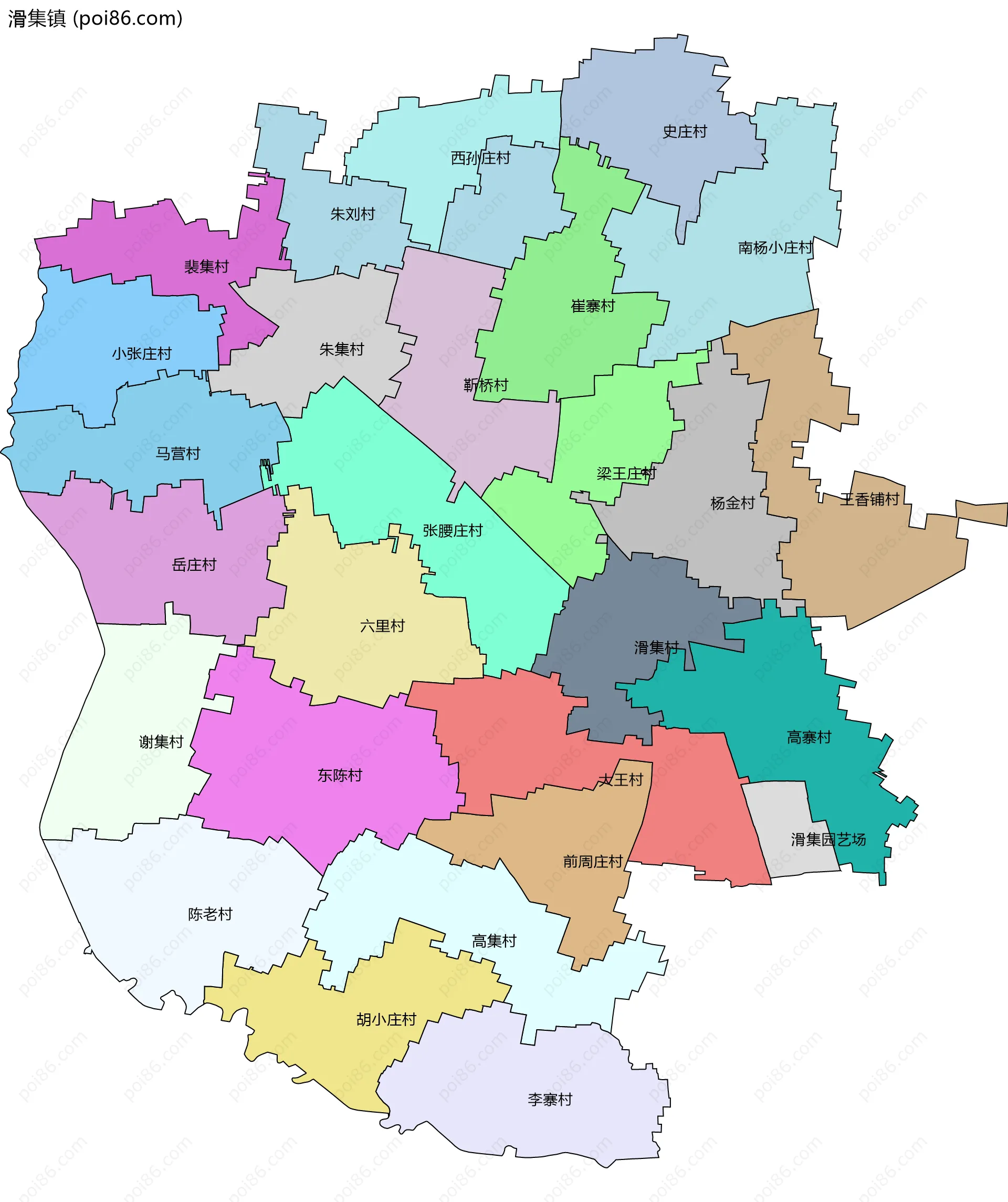 滑集镇边界地图(五级行政区划)