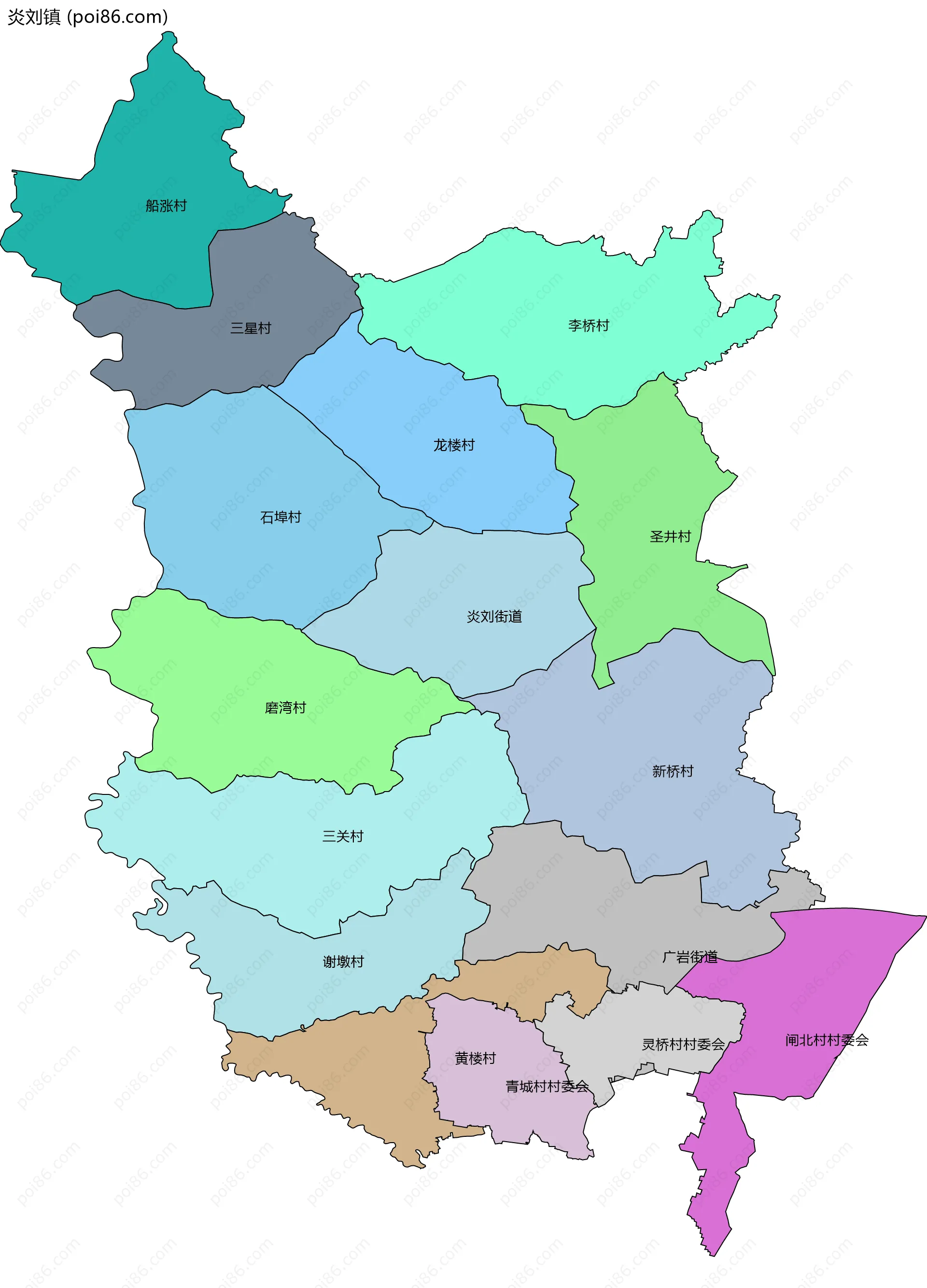 炎刘镇边界地图(五级行政区划)