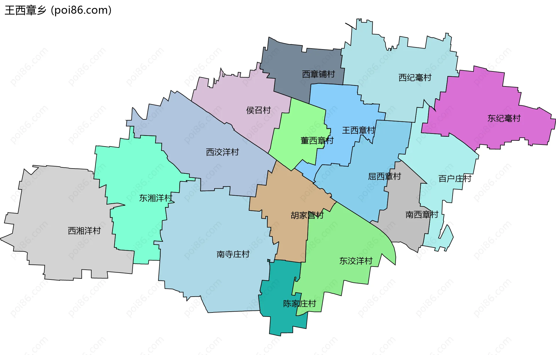 王西章乡边界地图(五级行政区划)
