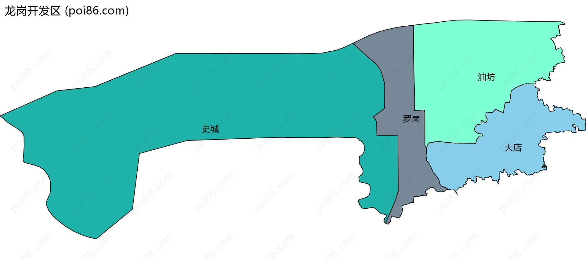 龙岗开发区边界地图(五级行政区划)