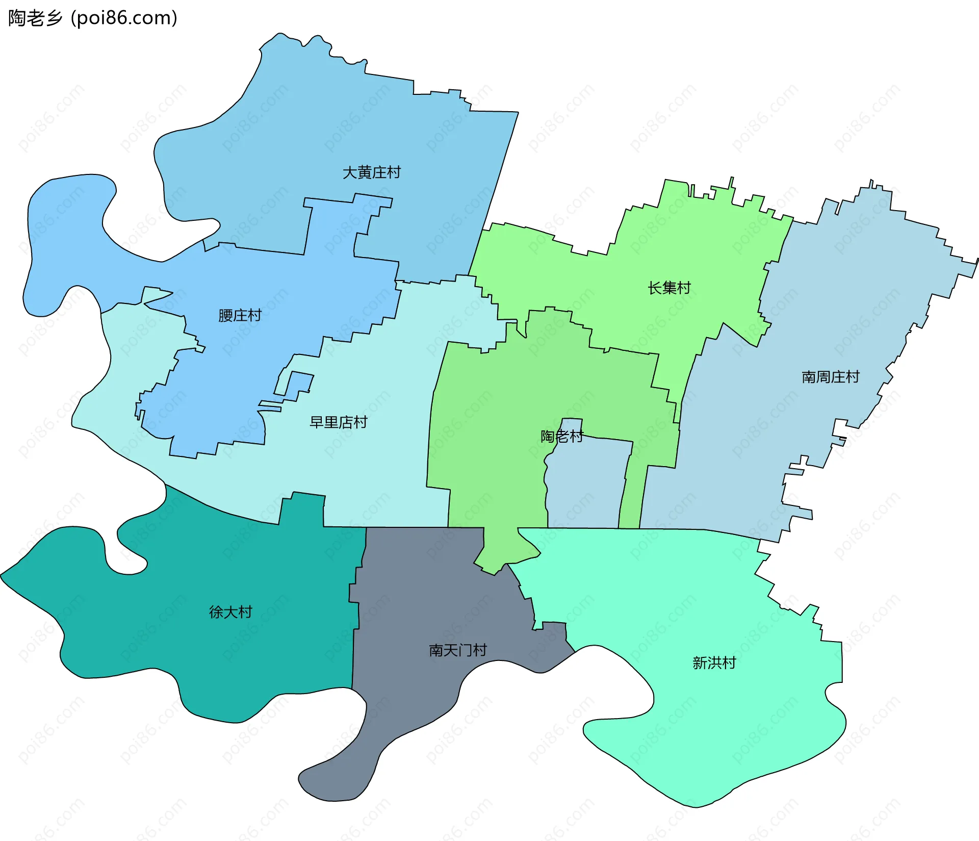 陶老乡边界地图(五级行政区划)