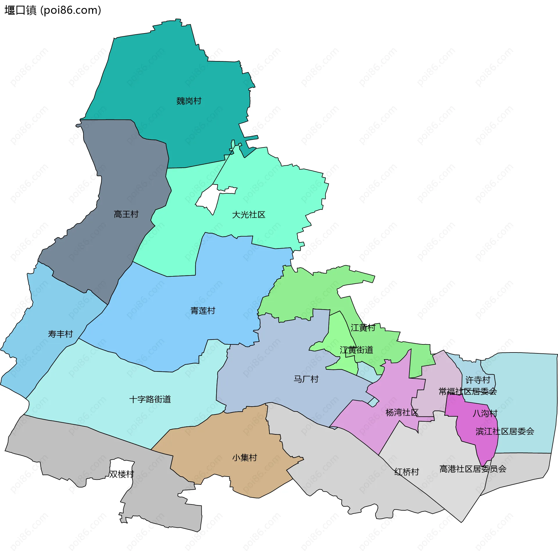 堰口镇边界地图(五级行政区划)