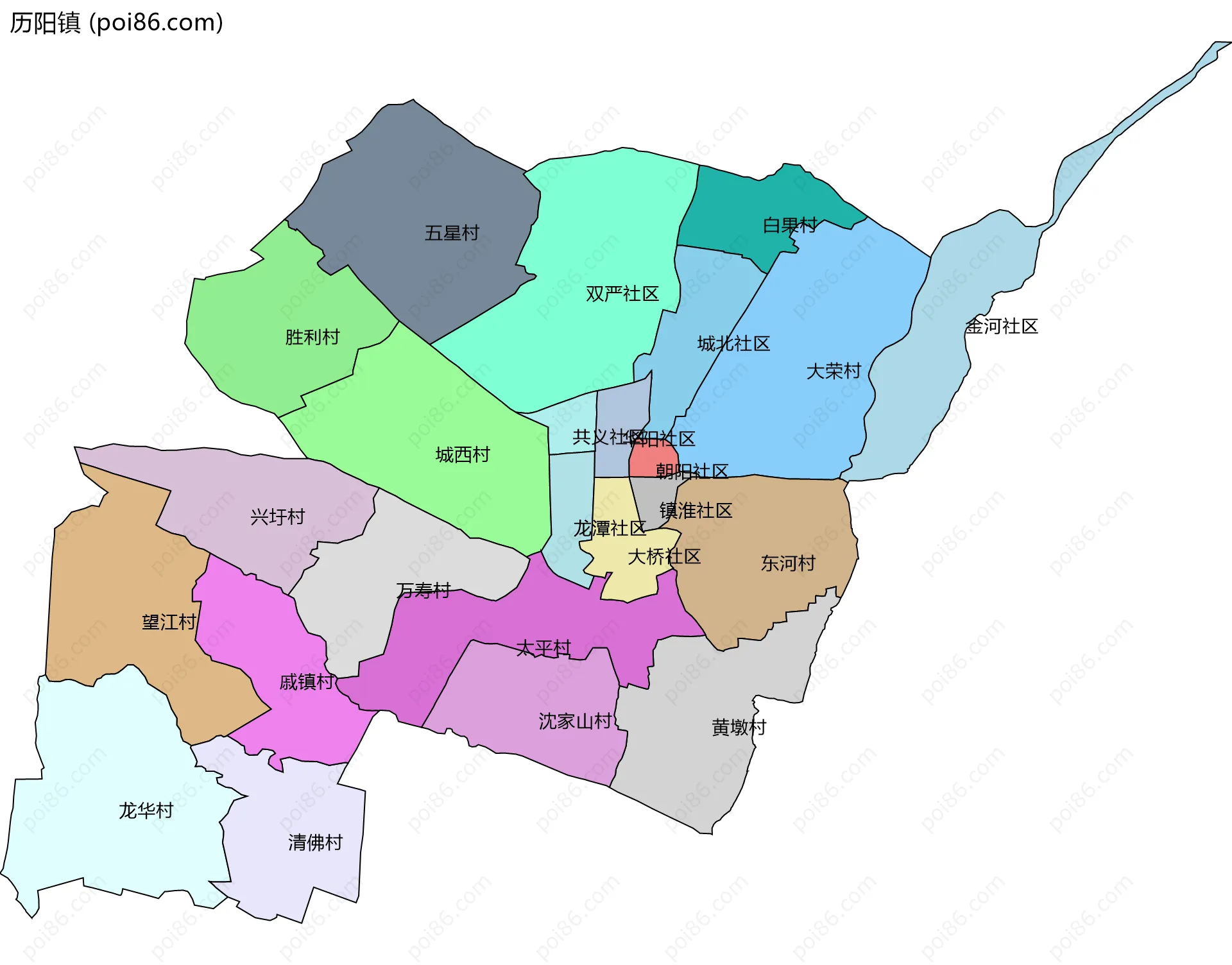 历阳镇边界地图(五级行政区划)
