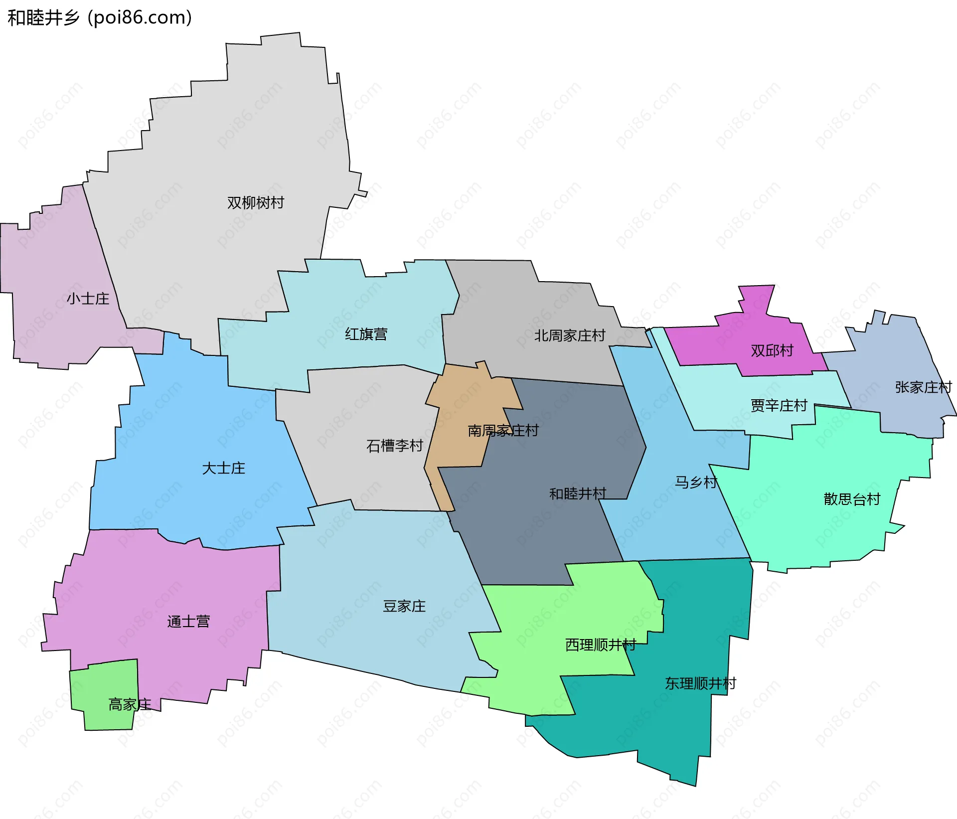 和睦井乡边界地图(五级行政区划)