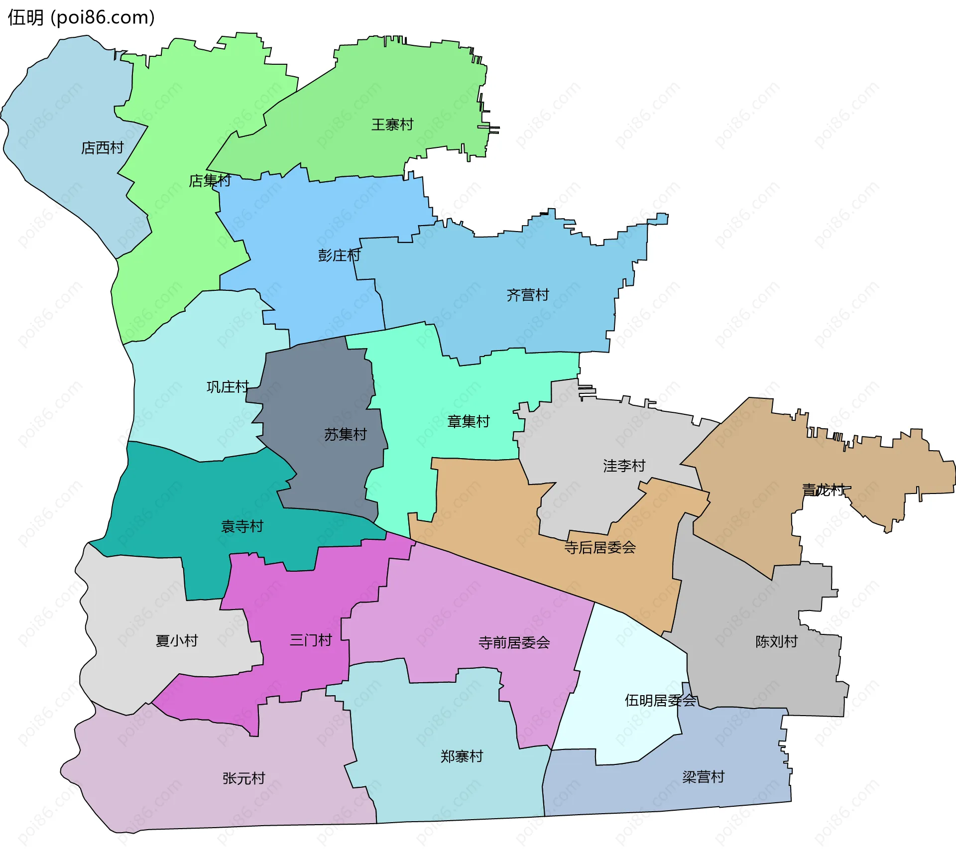 伍明边界地图(五级行政区划)