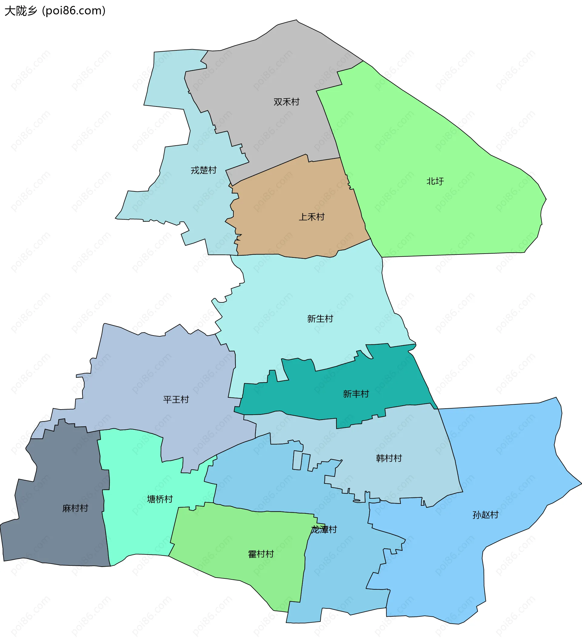 大陇乡边界地图(五级行政区划)