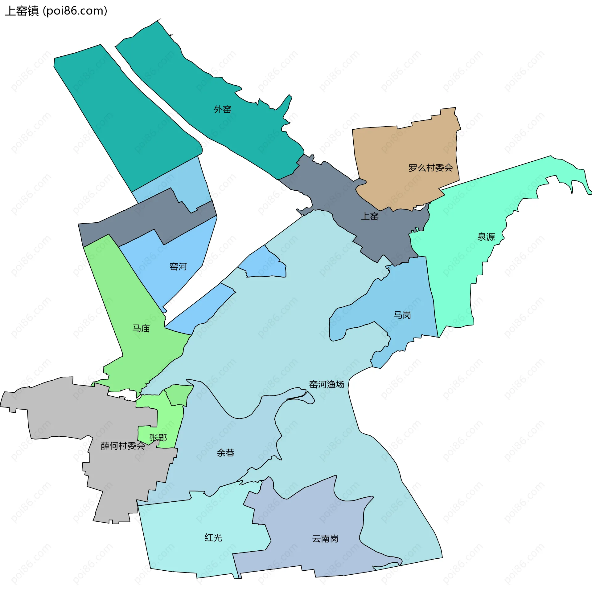 上窑镇边界地图(五级行政区划)