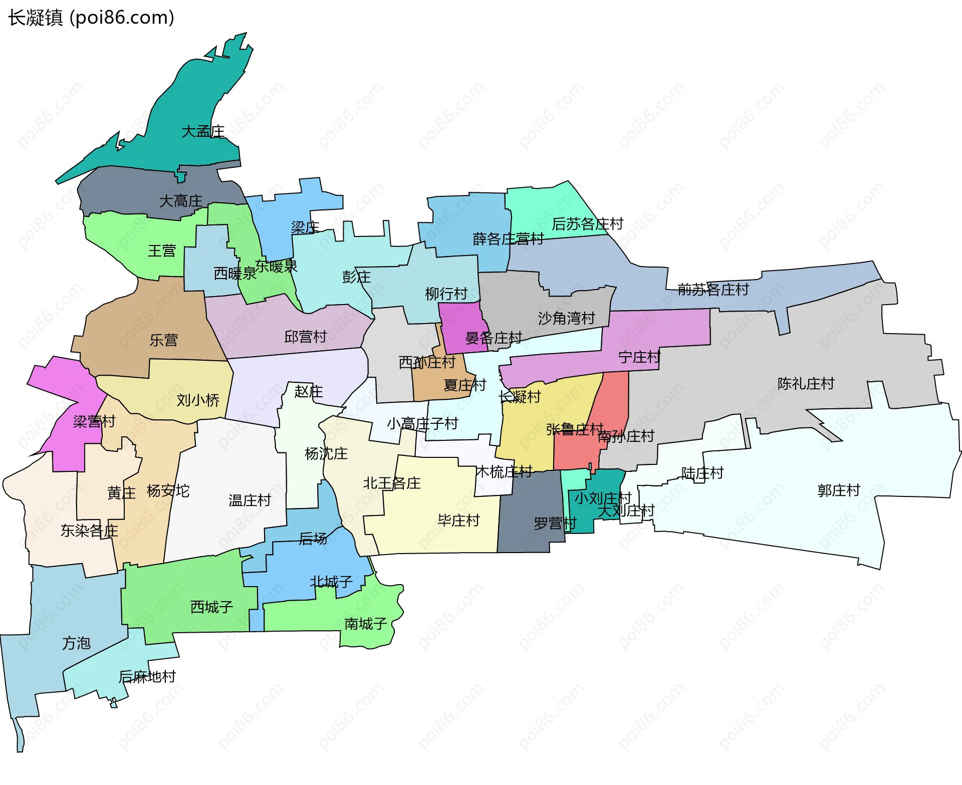 长凝镇边界地图(五级行政区划)