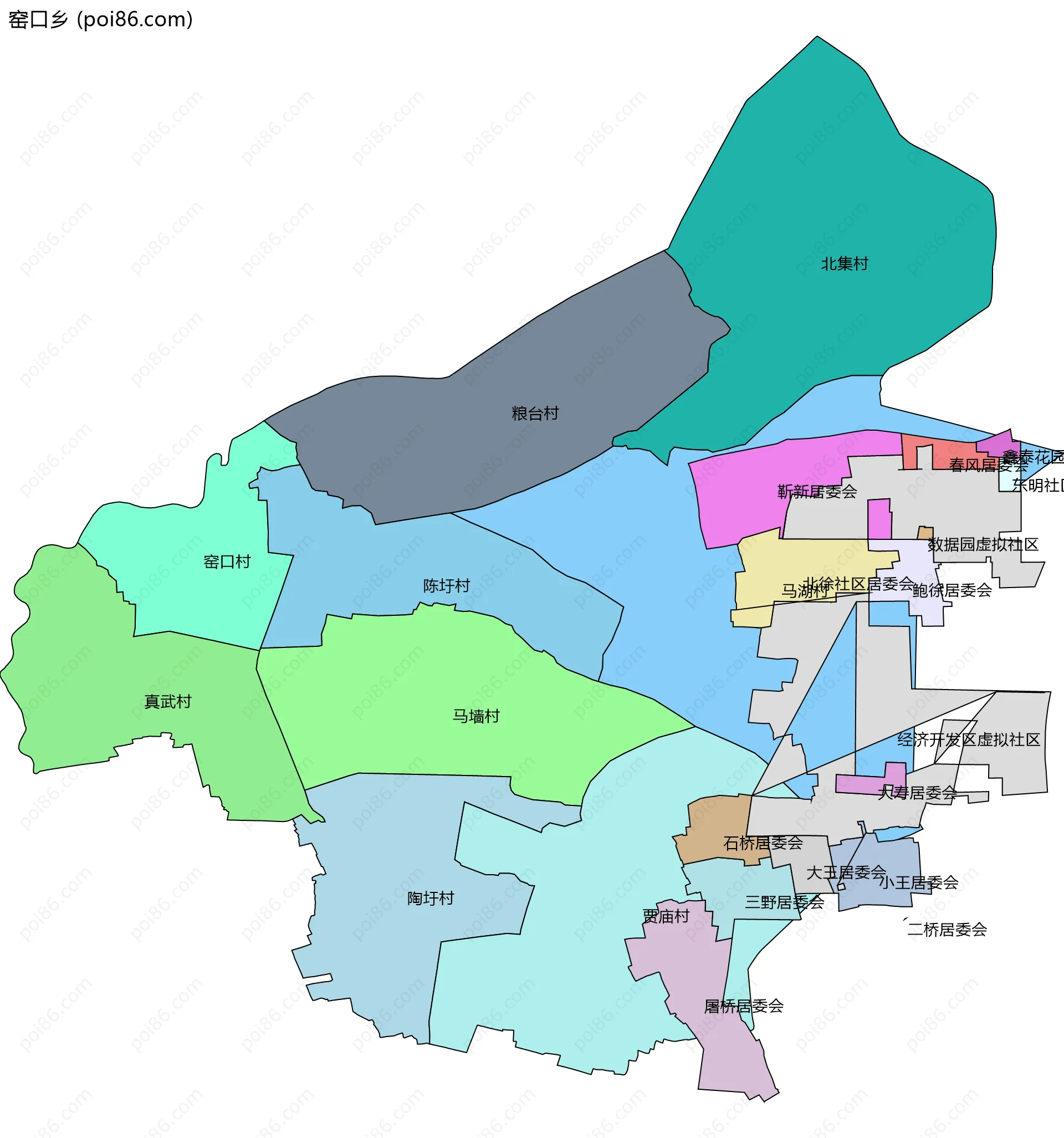 窑口乡边界地图(五级行政区划)