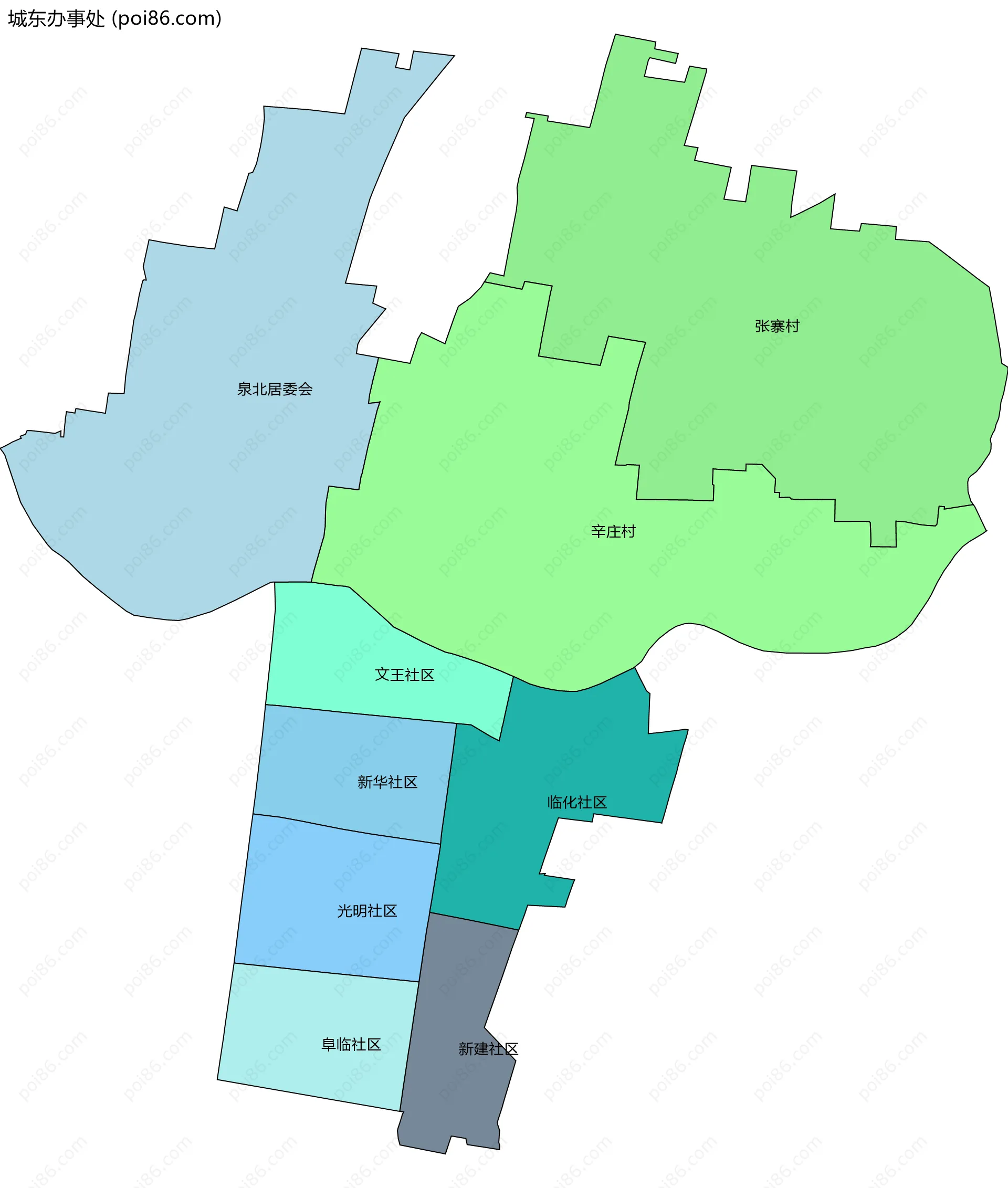 城东办事处边界地图(五级行政区划)