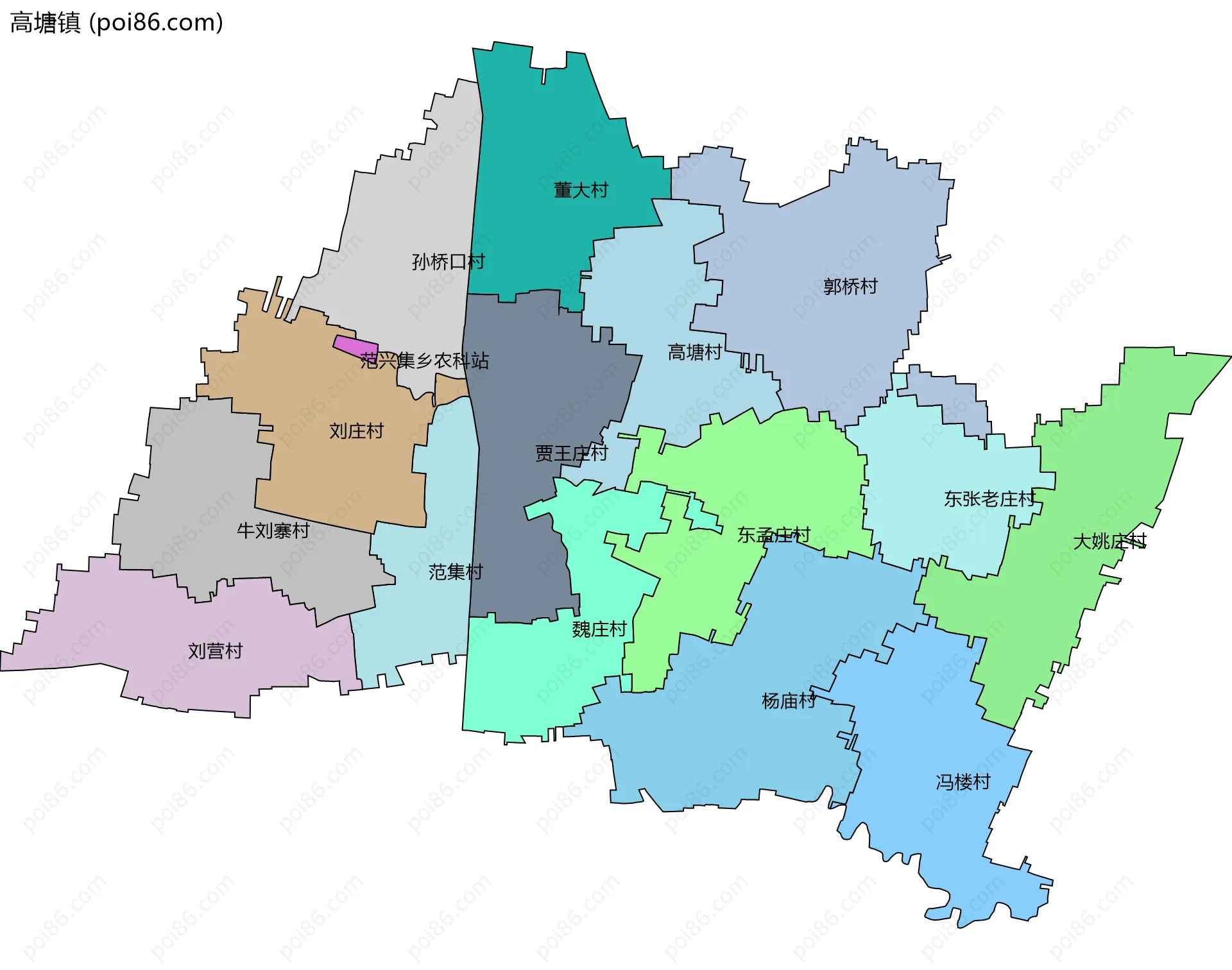 高塘镇边界地图(五级行政区划)
