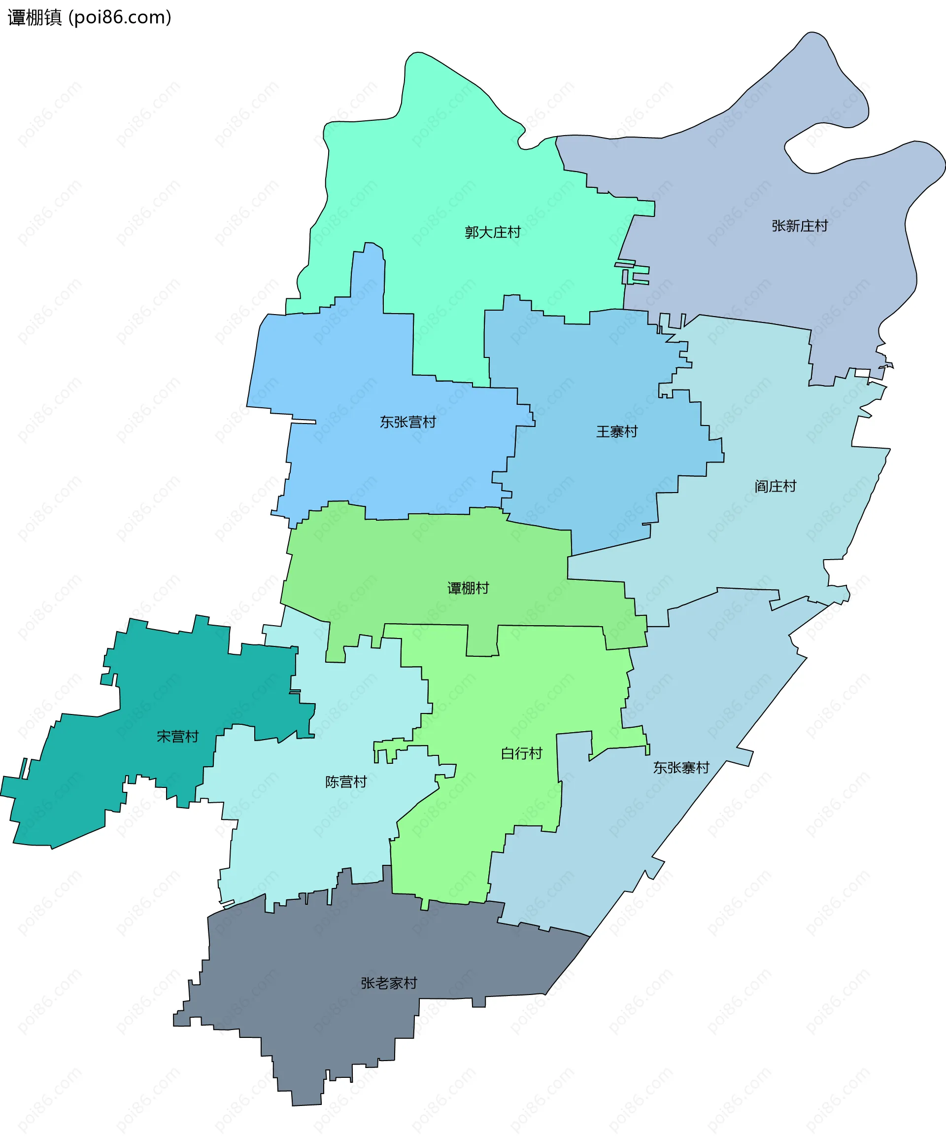 谭棚镇边界地图(五级行政区划)