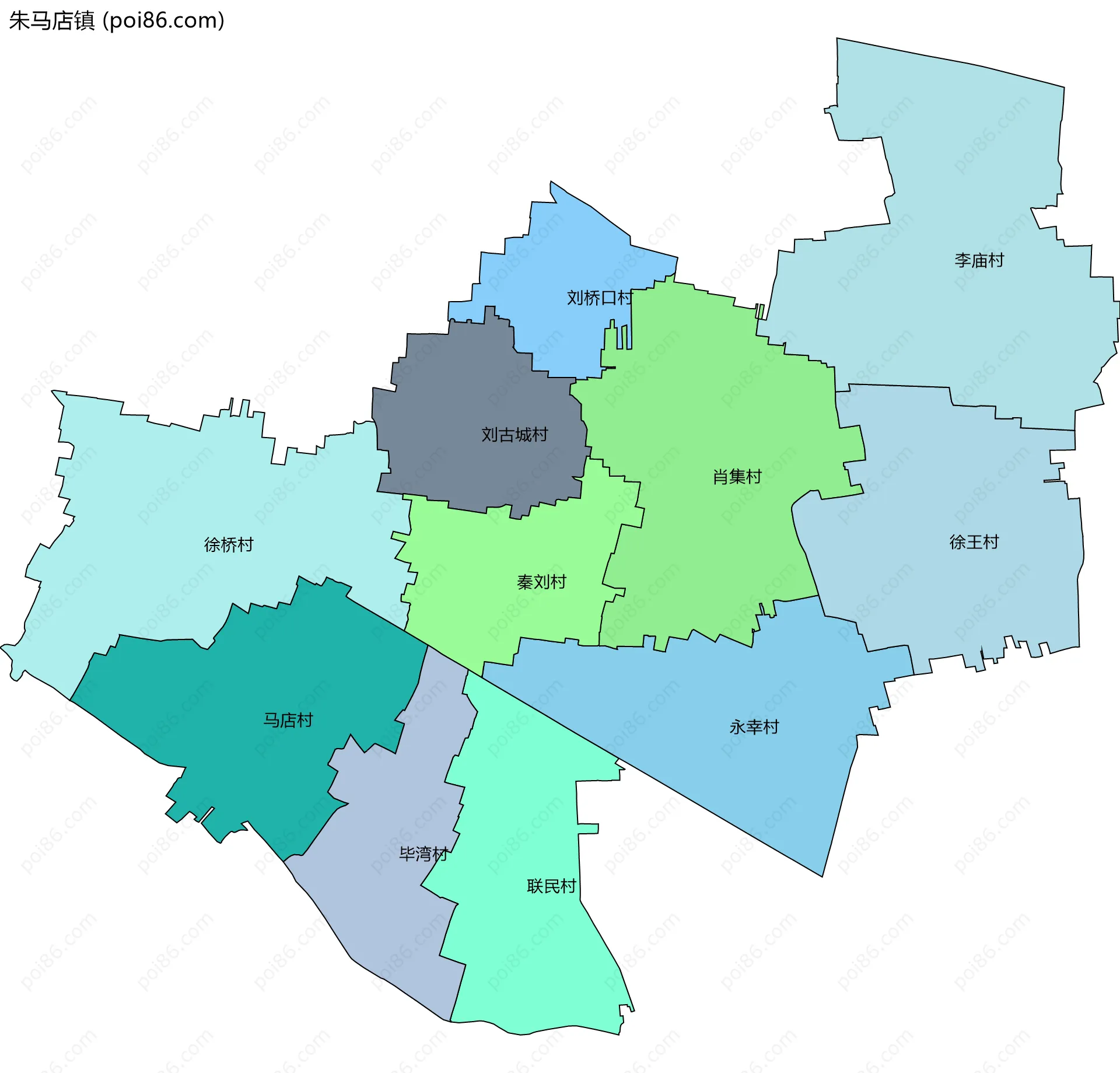 朱马店镇边界地图(五级行政区划)