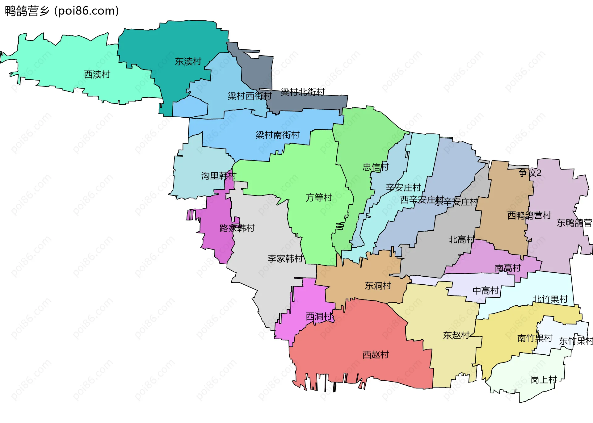 鸭鸽营乡边界地图(五级行政区划)