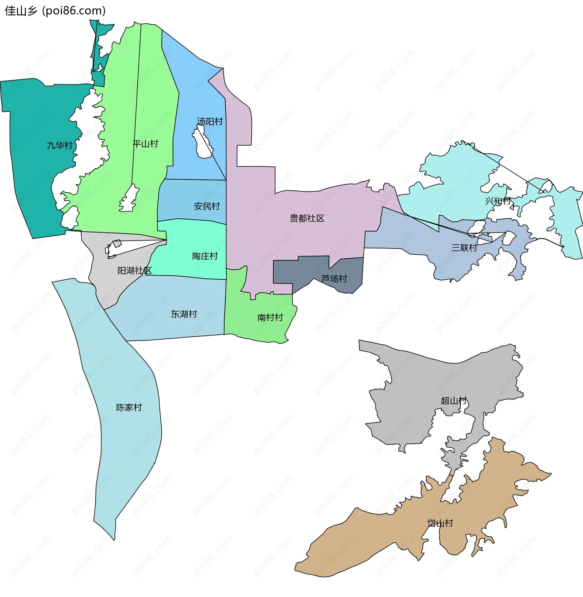 佳山乡边界地图(五级行政区划)