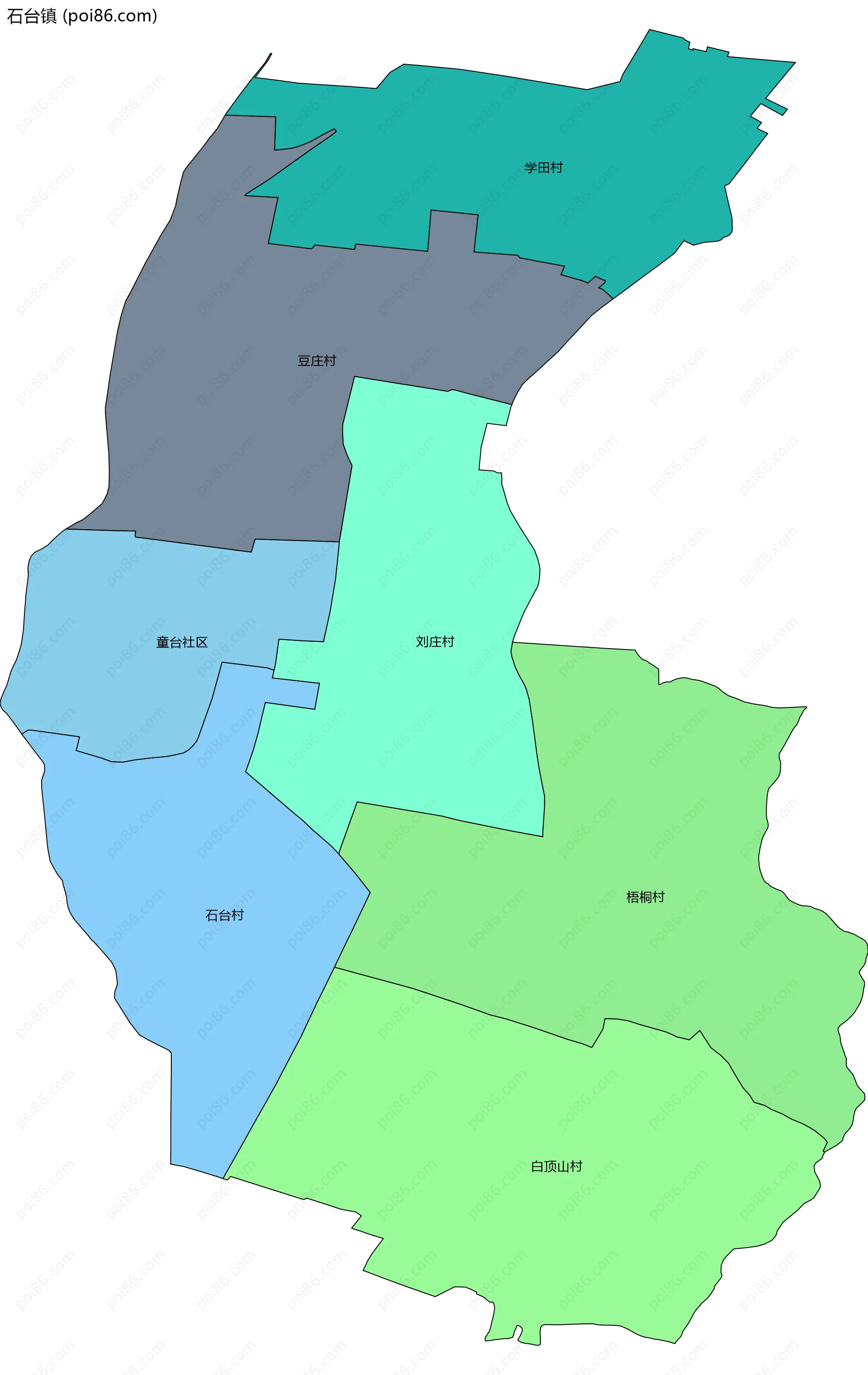石台镇边界地图(五级行政区划)