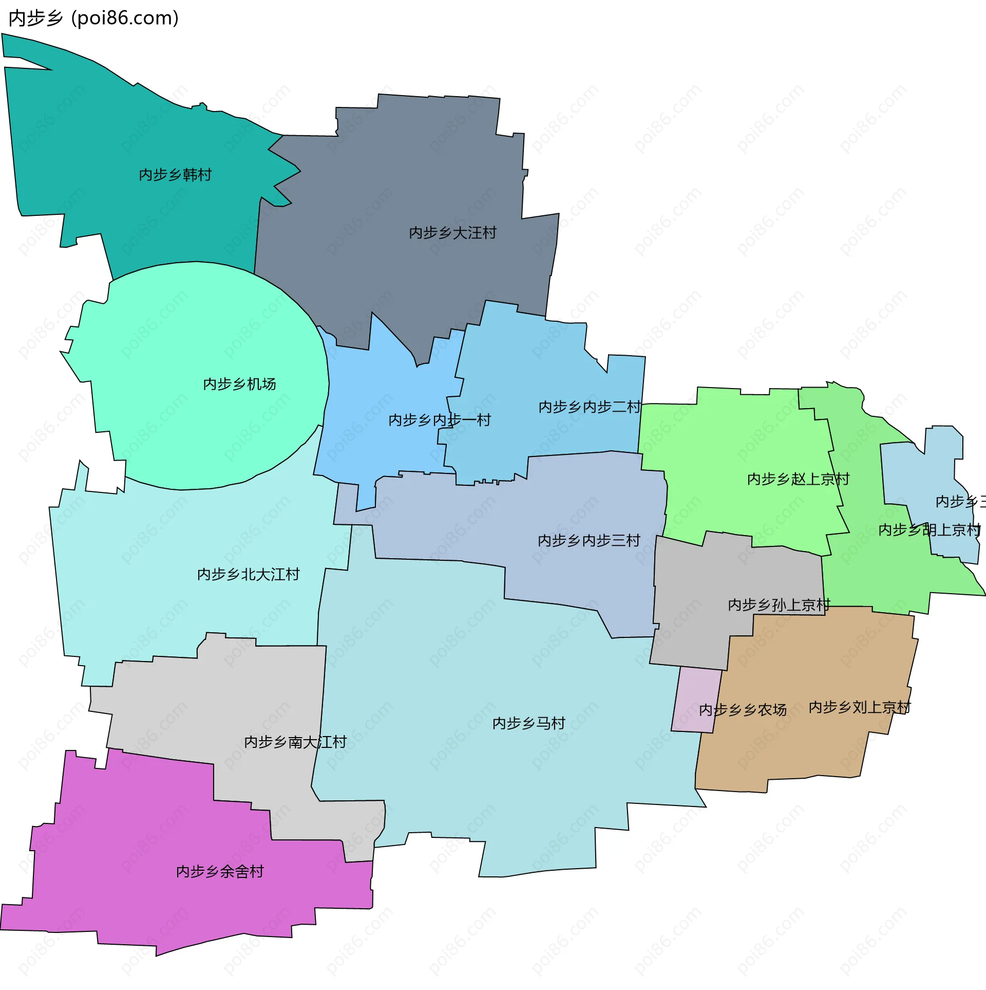 内步乡边界地图(五级行政区划)