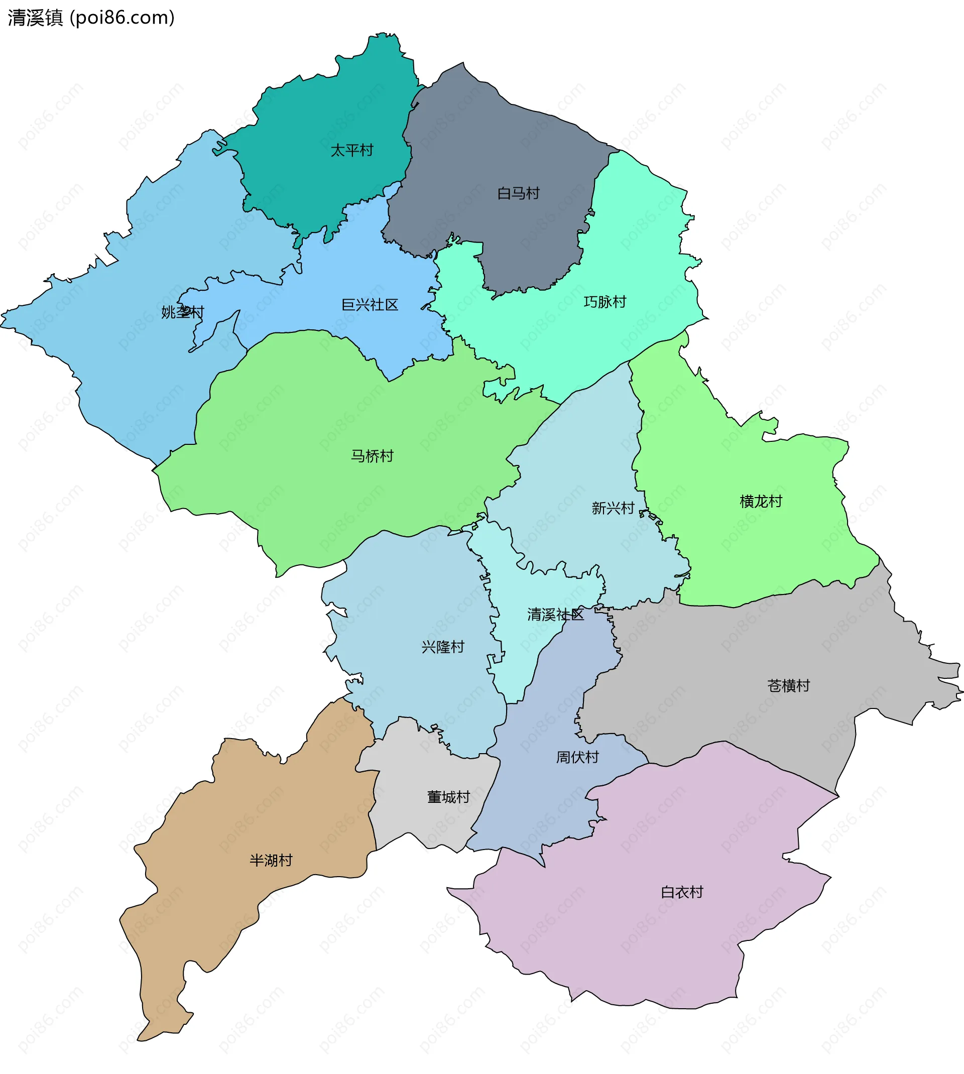 清溪镇边界地图(五级行政区划)