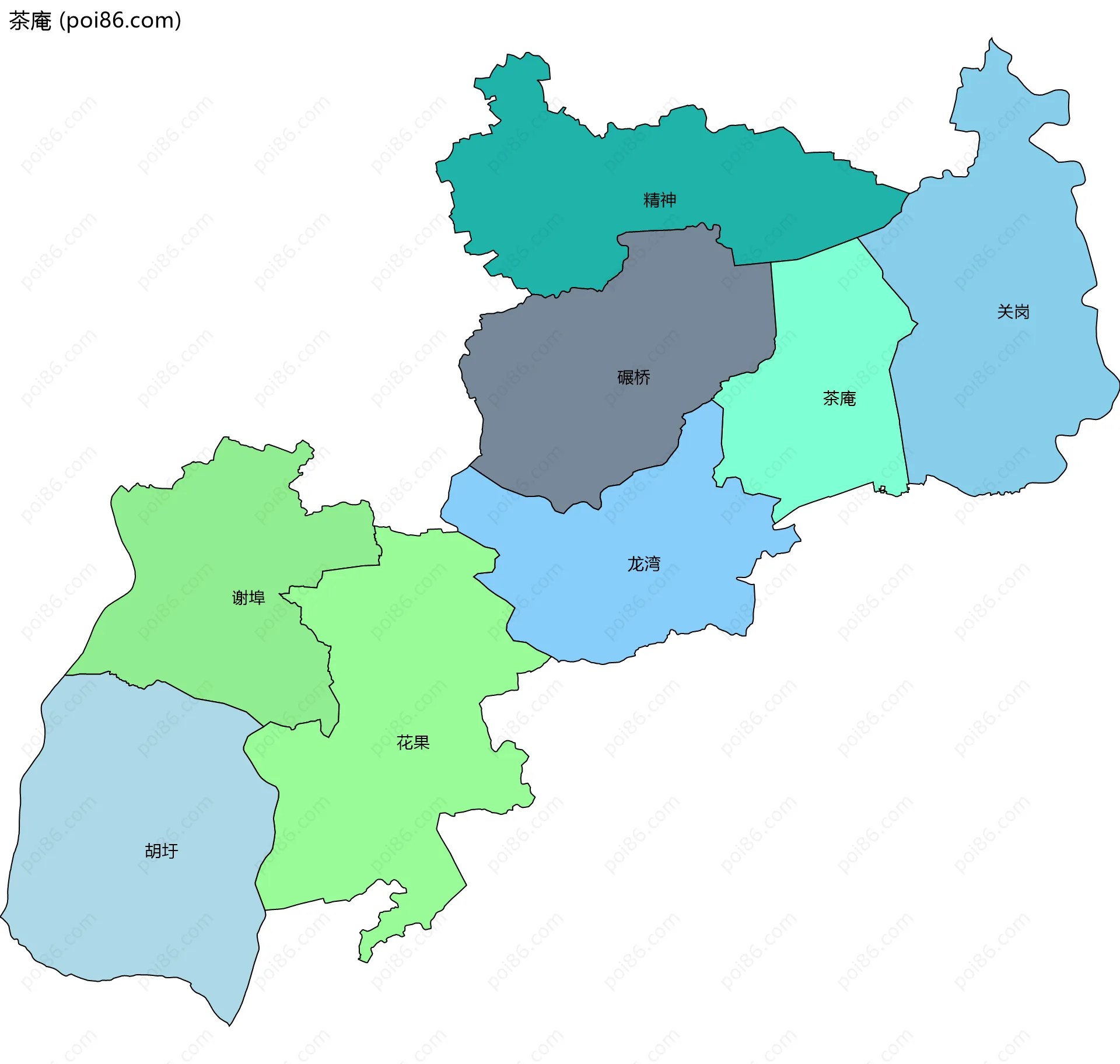茶庵边界地图(五级行政区划)