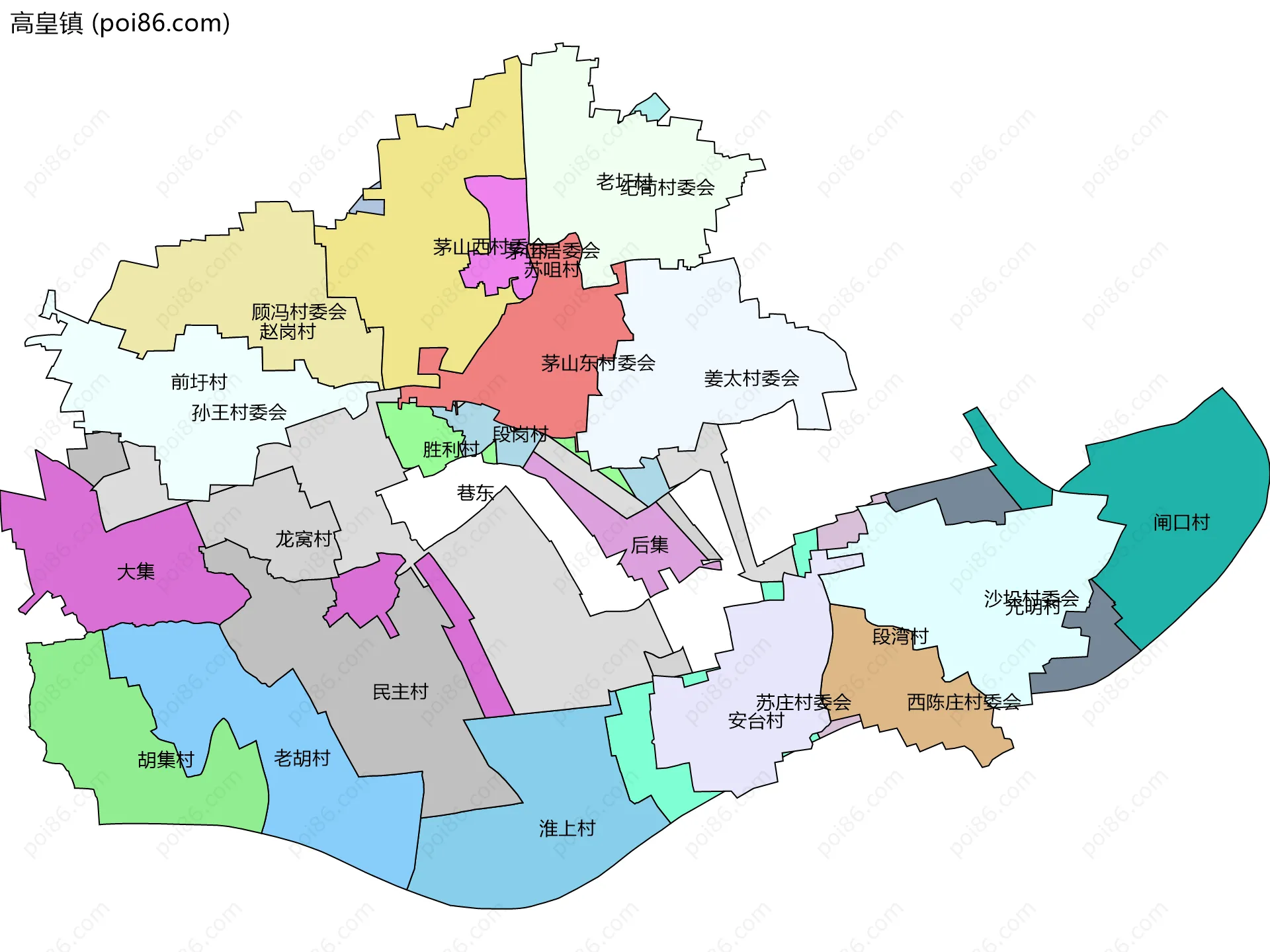 高皇镇边界地图(五级行政区划)