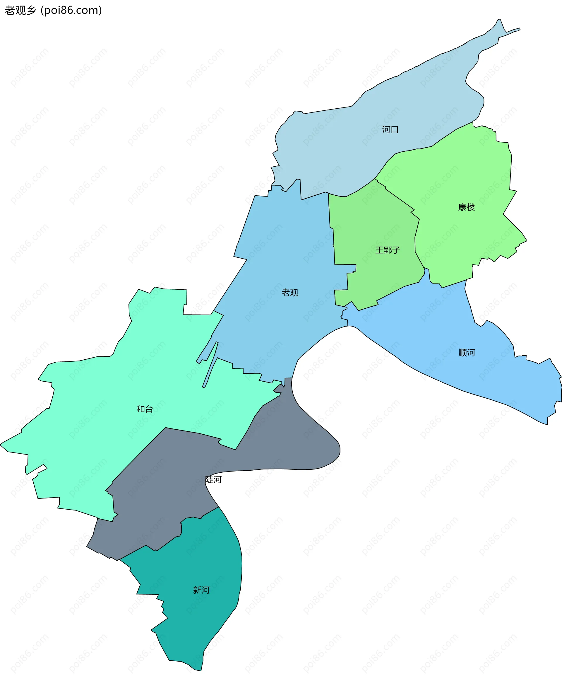 老观乡边界地图(五级行政区划)