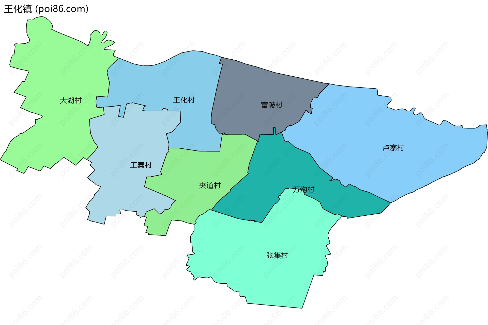 王化镇边界地图(五级行政区划)