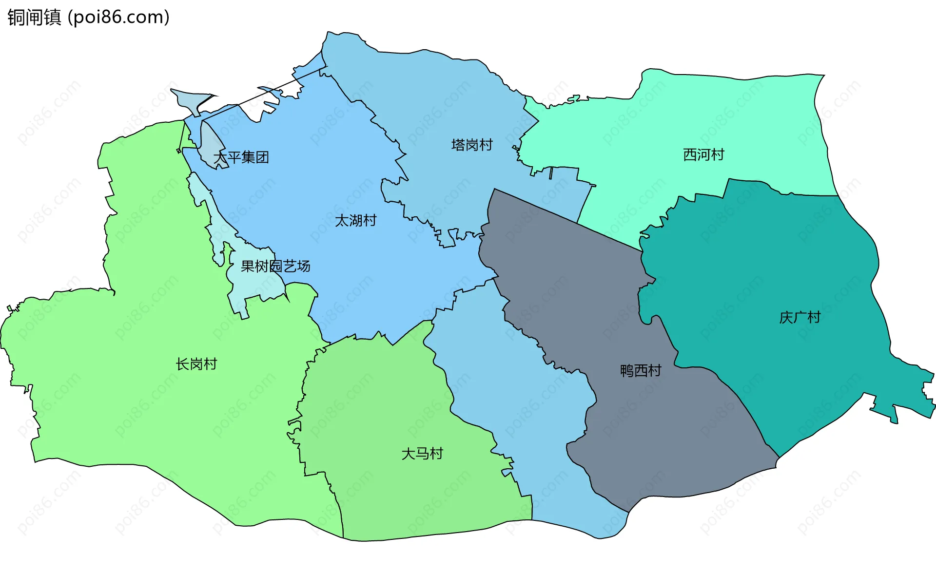 铜闸镇边界地图(五级行政区划)