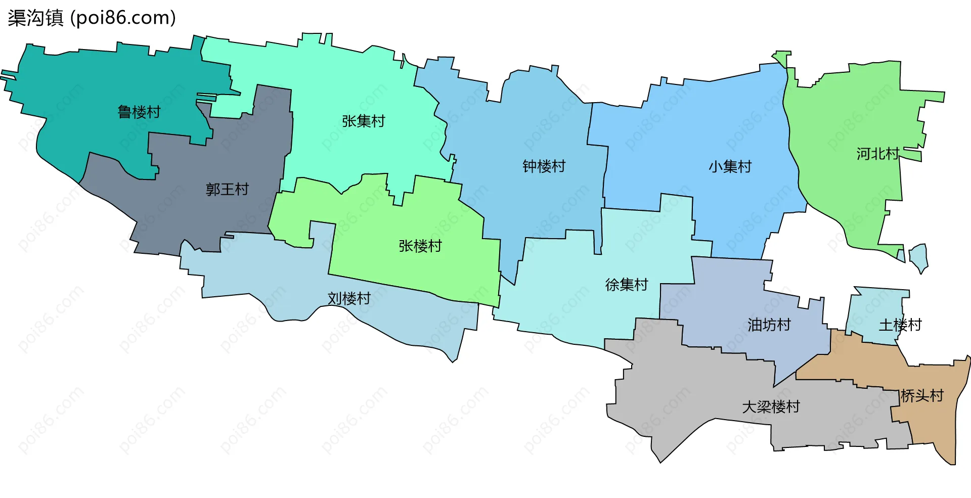 渠沟镇边界地图(五级行政区划)