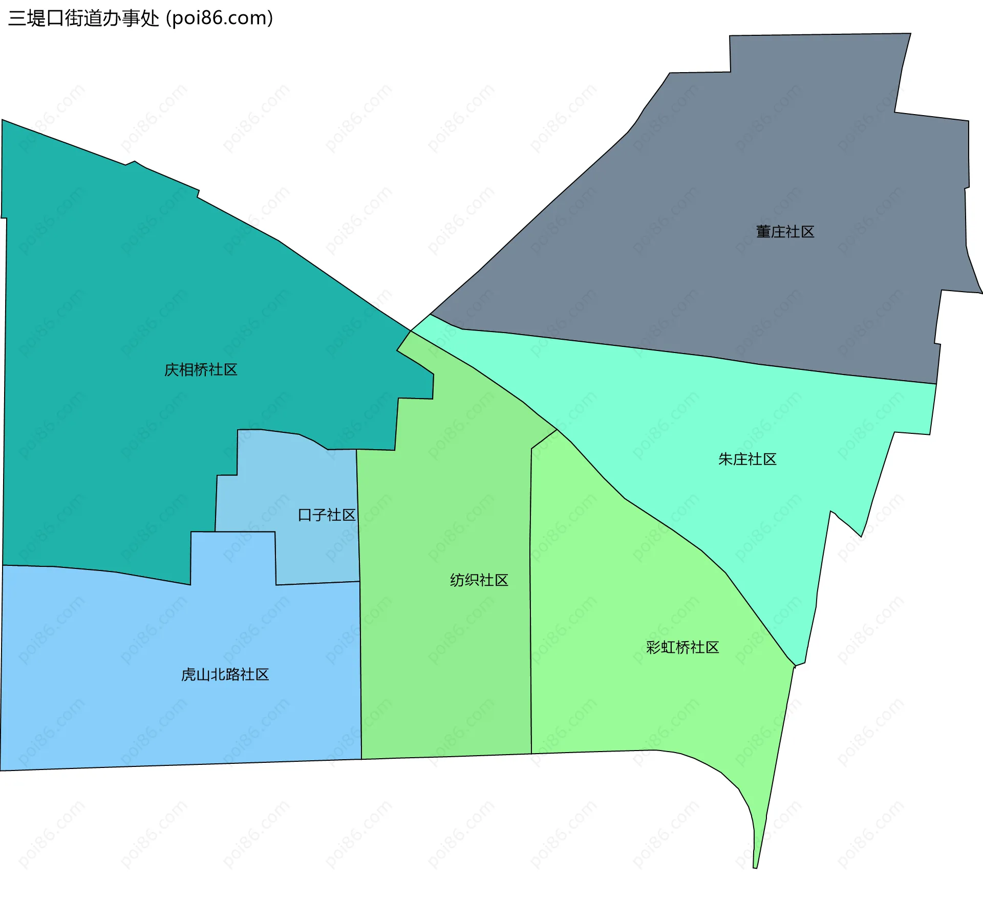 三堤口街道办事处边界地图(五级行政区划)