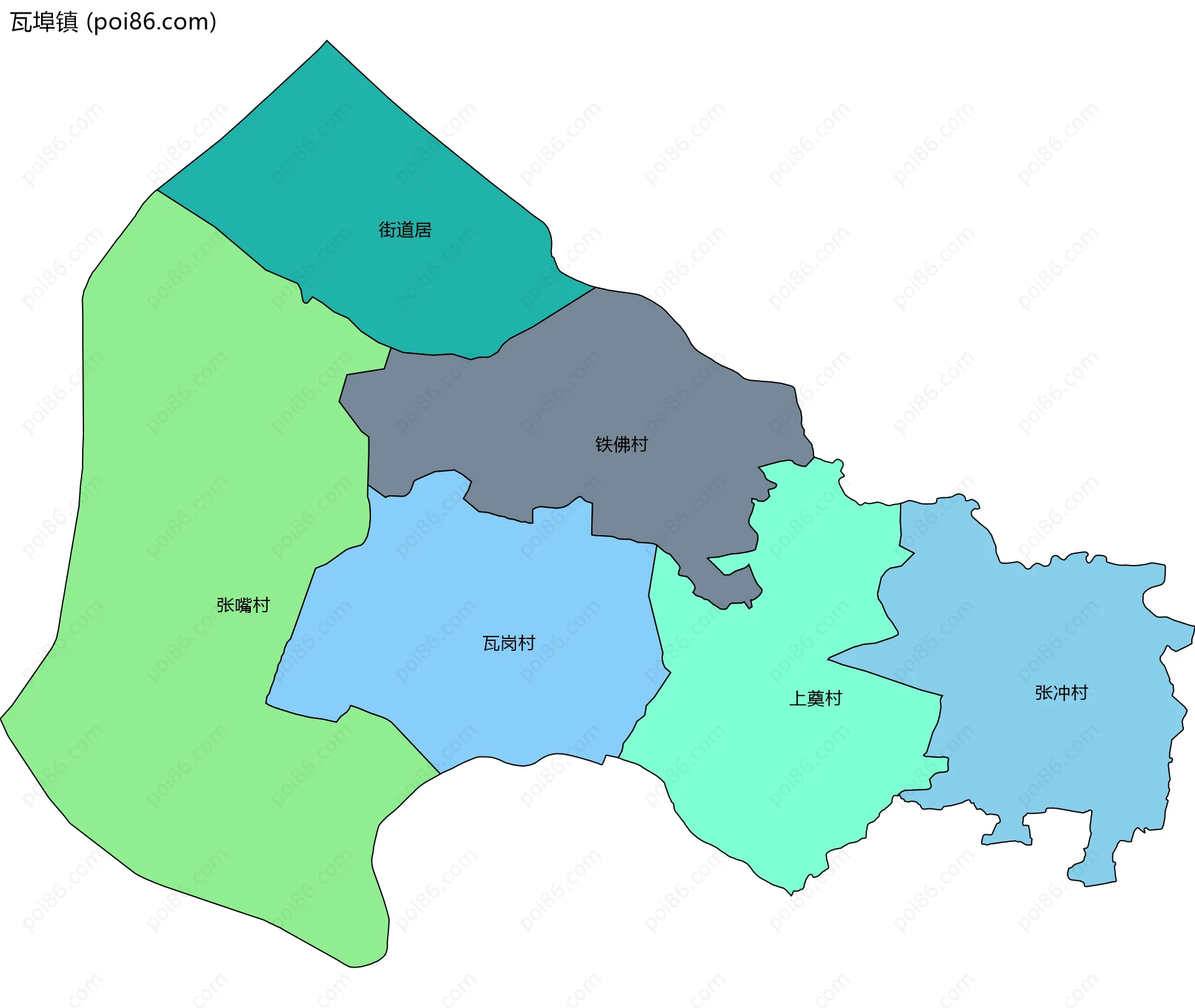 瓦埠镇边界地图(五级行政区划)