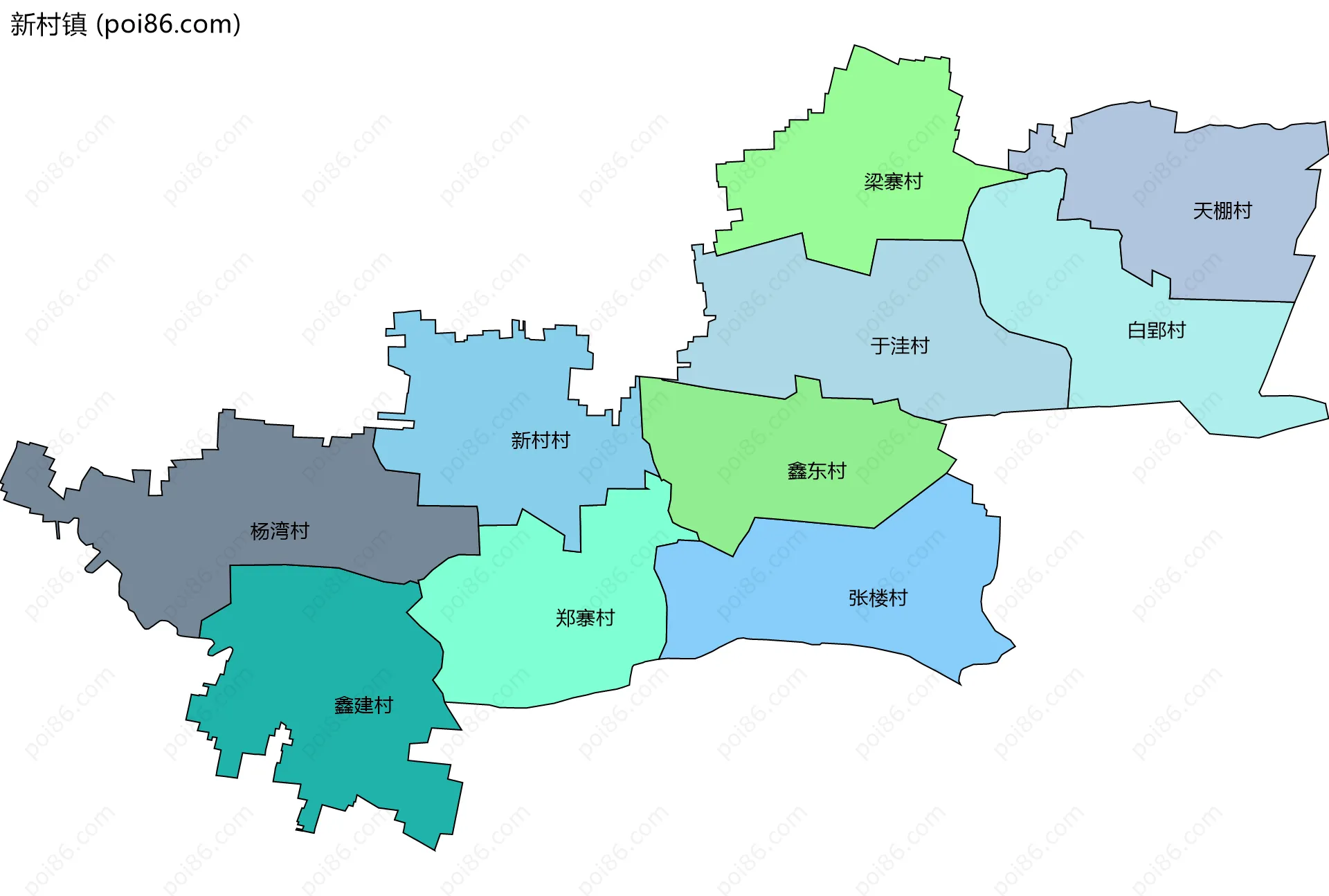 新村镇边界地图(五级行政区划)