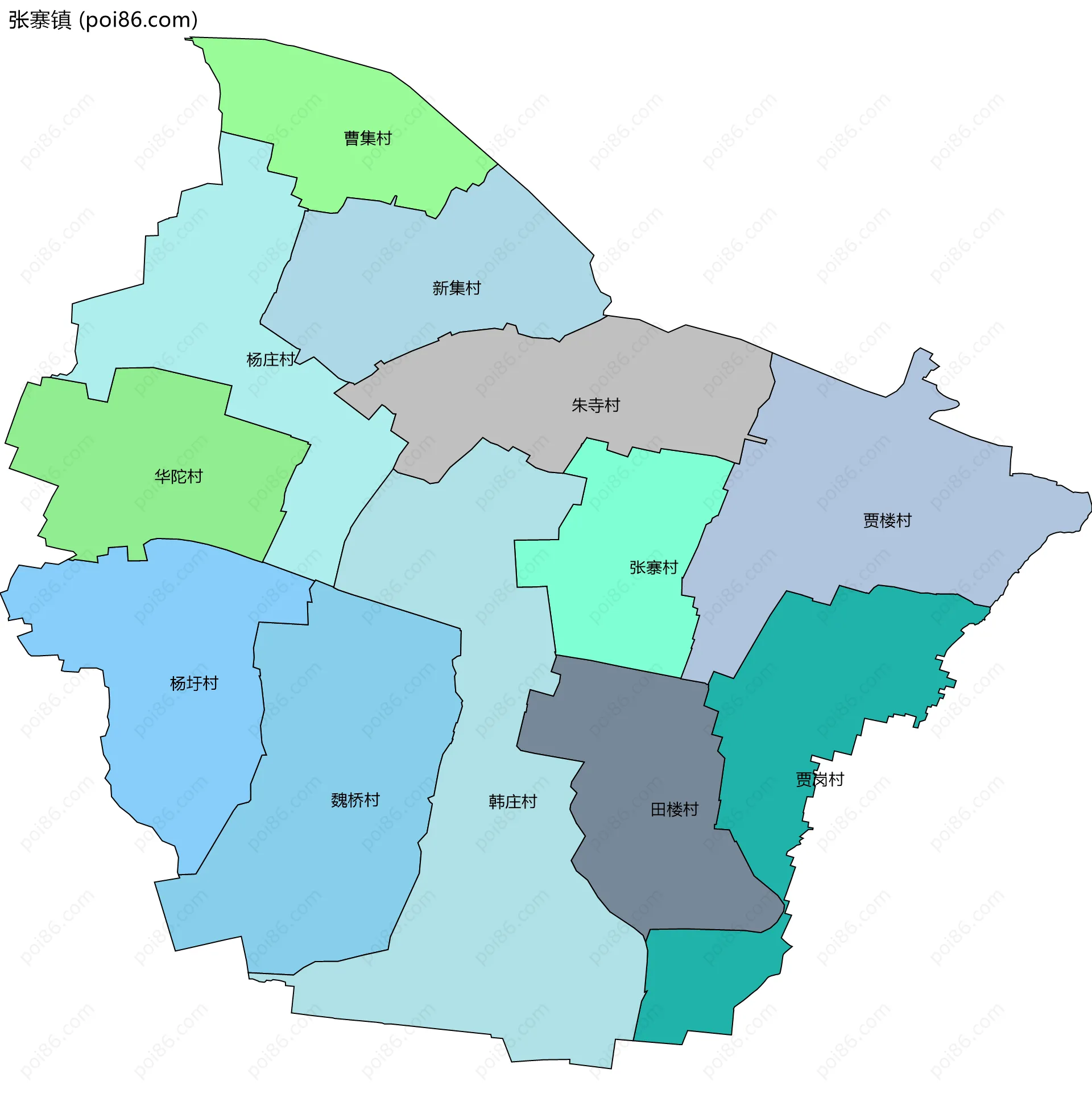 张寨镇边界地图(五级行政区划)