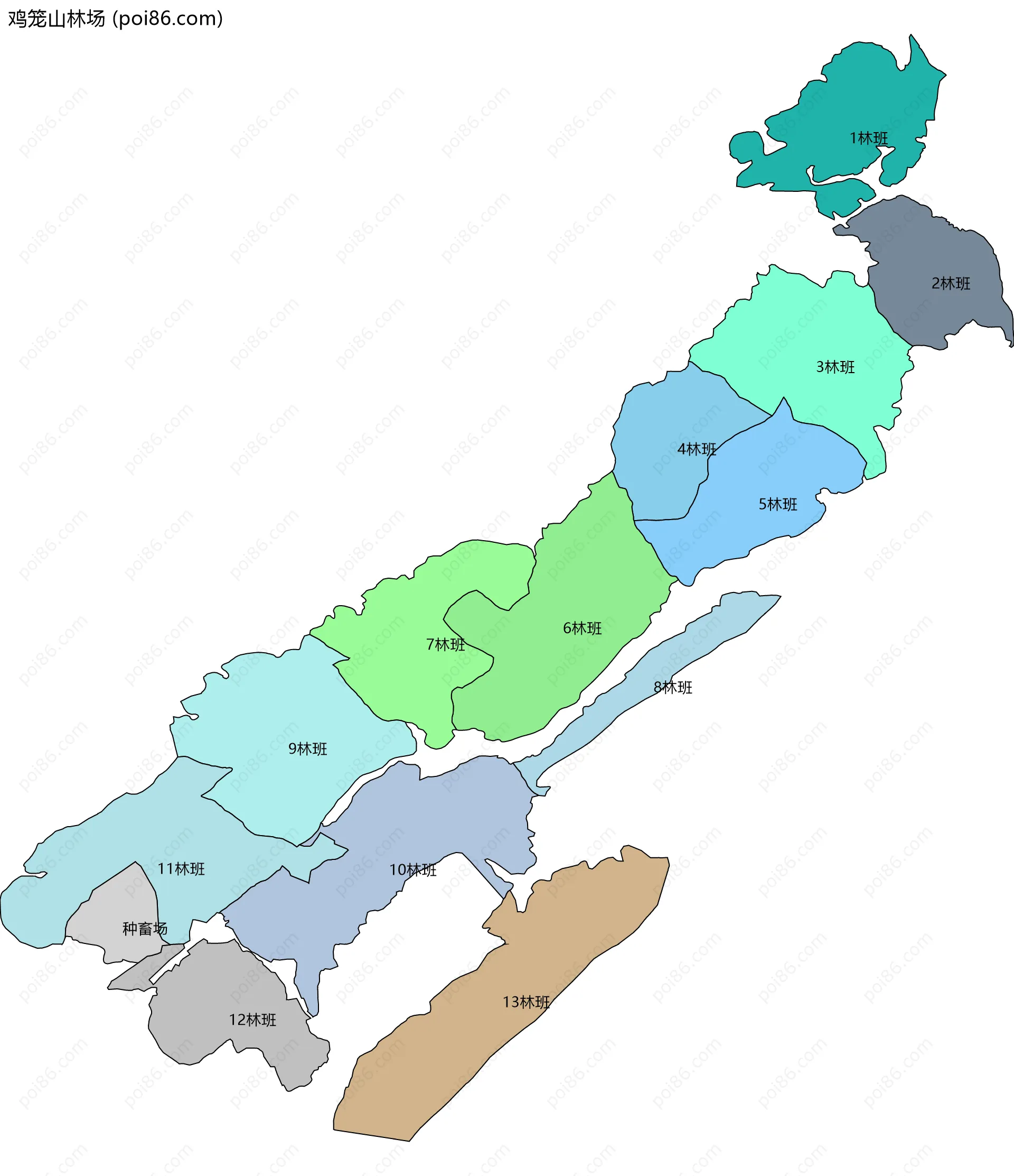 鸡笼山林场边界地图(五级行政区划)
