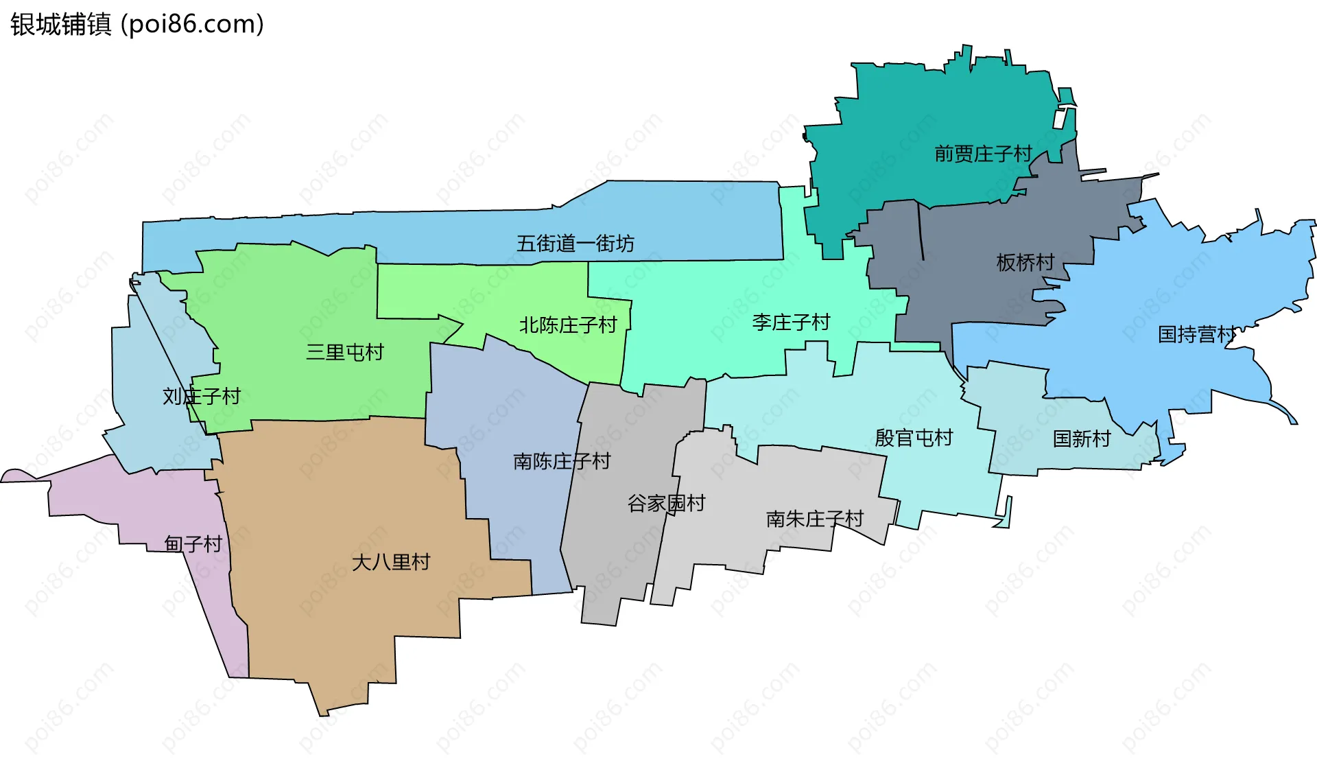 银城铺镇边界地图(五级行政区划)