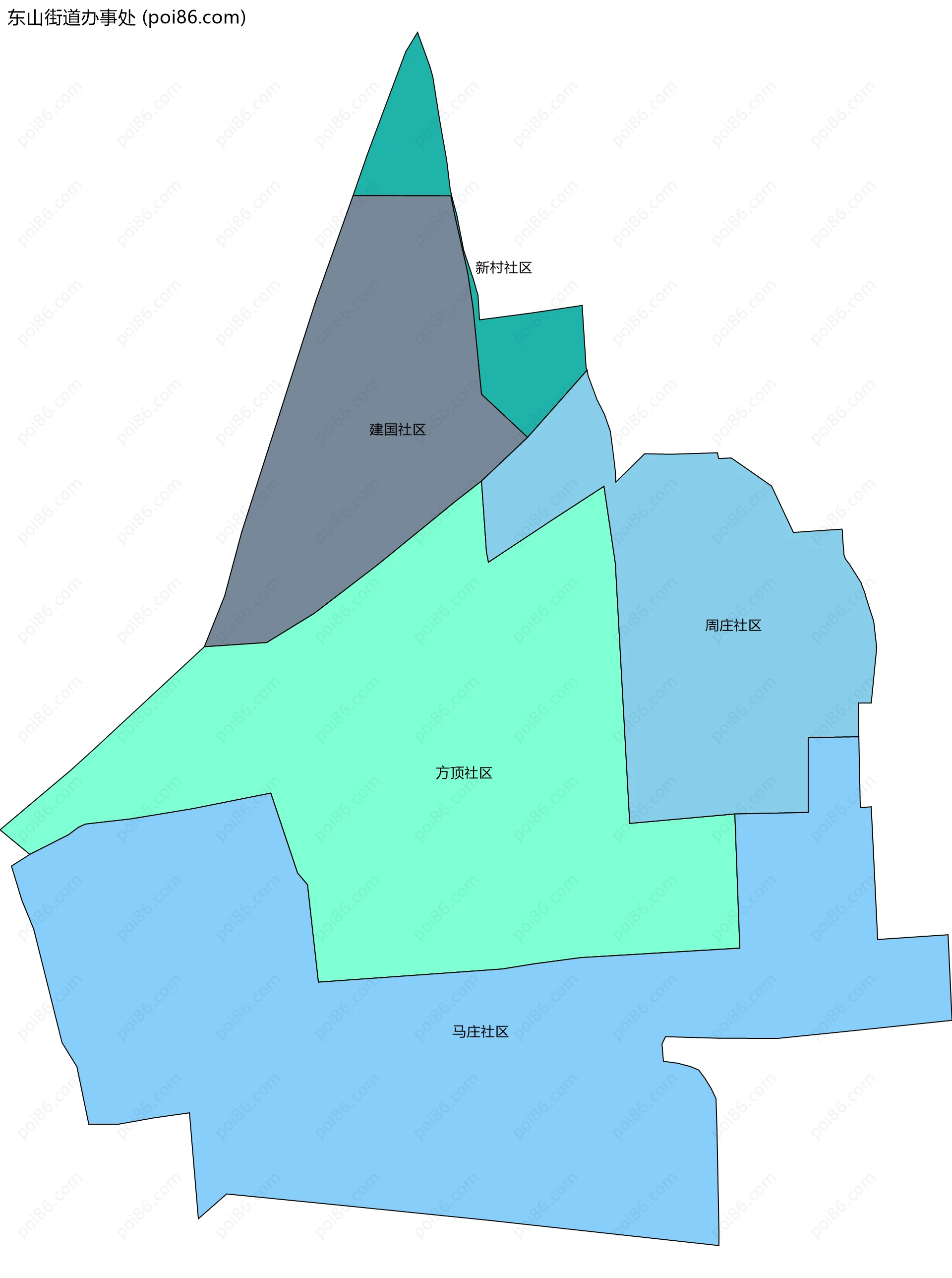 东山街道办事处边界地图(五级行政区划)
