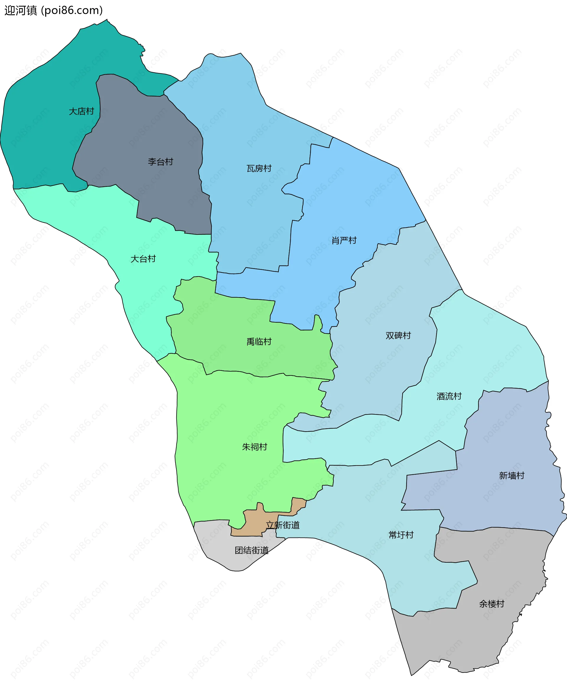 迎河镇边界地图(五级行政区划)